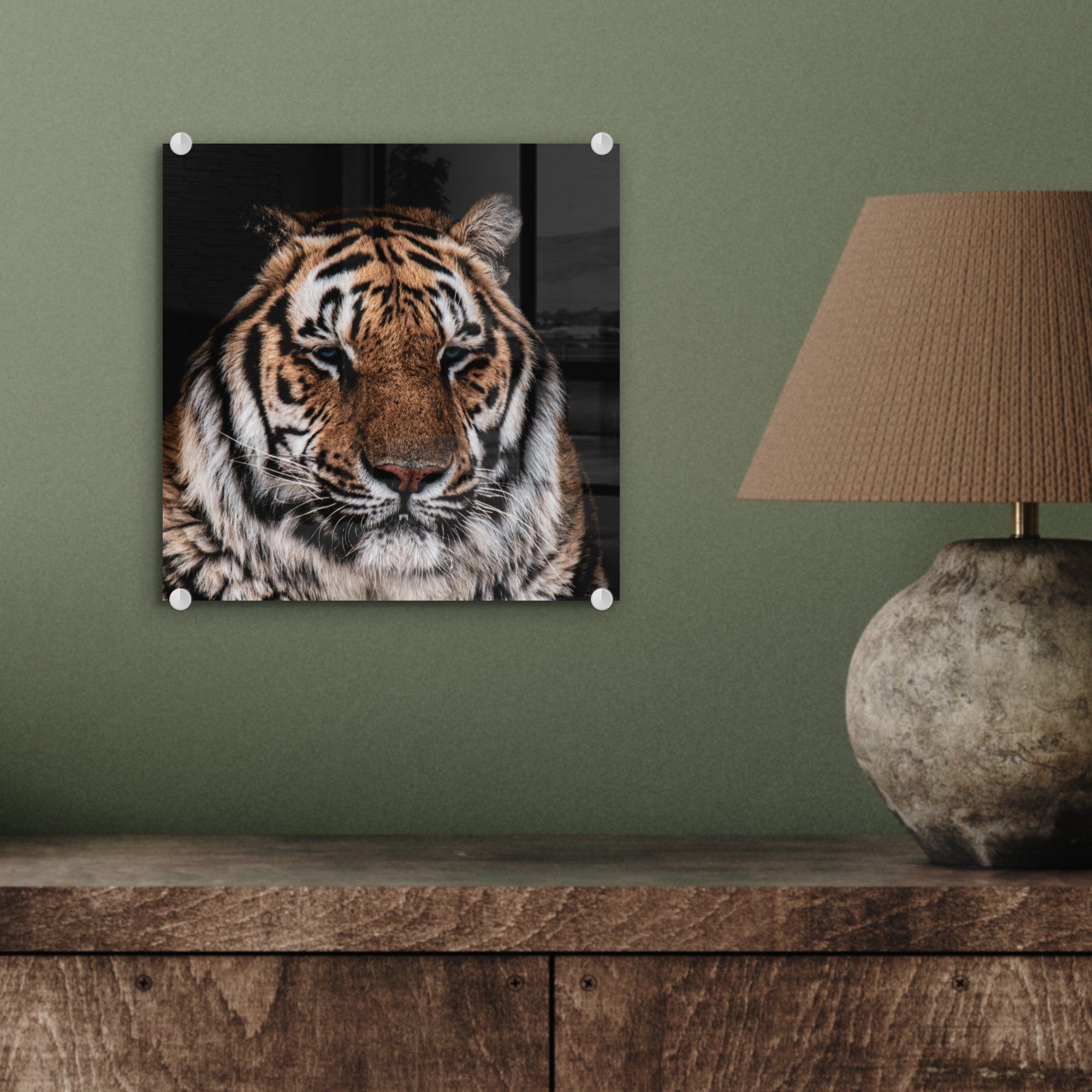 MuchoWow Acrylglasbild Tiger - Glasbilder - St), - - Orange, Foto Tiere Bilder Wanddekoration Glas Wandbild auf auf (1 - Glas