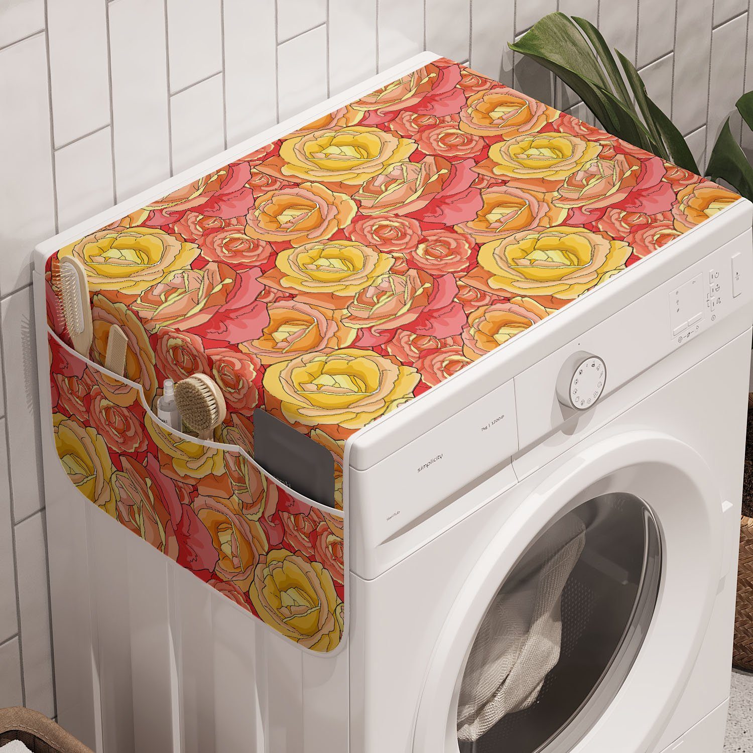 Romantische Anti-Rutsch-Stoffabdeckung Abakuhaus Rosen Waschmaschine und Badorganizer Trockner, für Garten Rosen