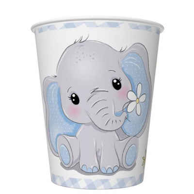 Kiids Einwegbecher Pappbecher Baby Elefant blau, 256 ml
