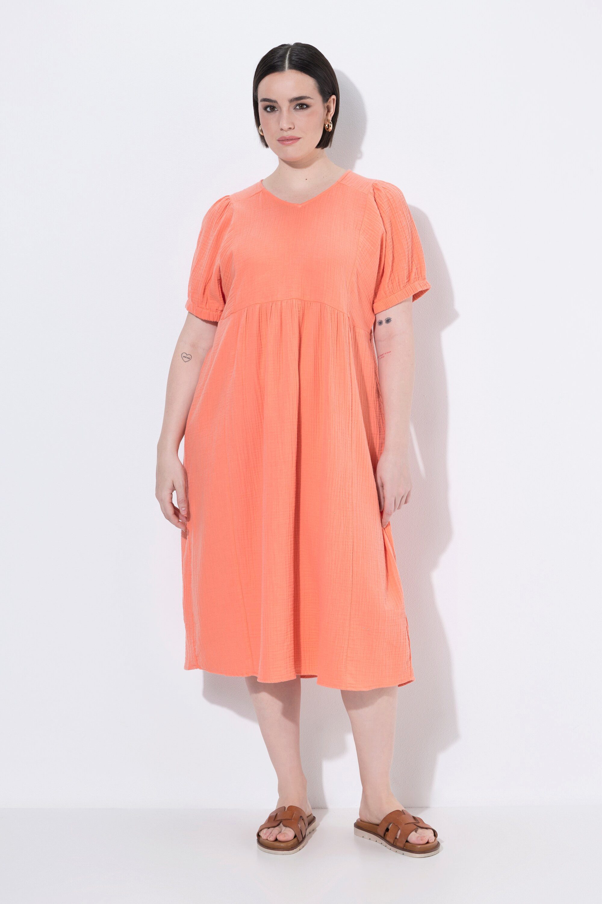 Jerseykleid Musselin-Midikleid A-Linie V-Ausschnitt Halbarm