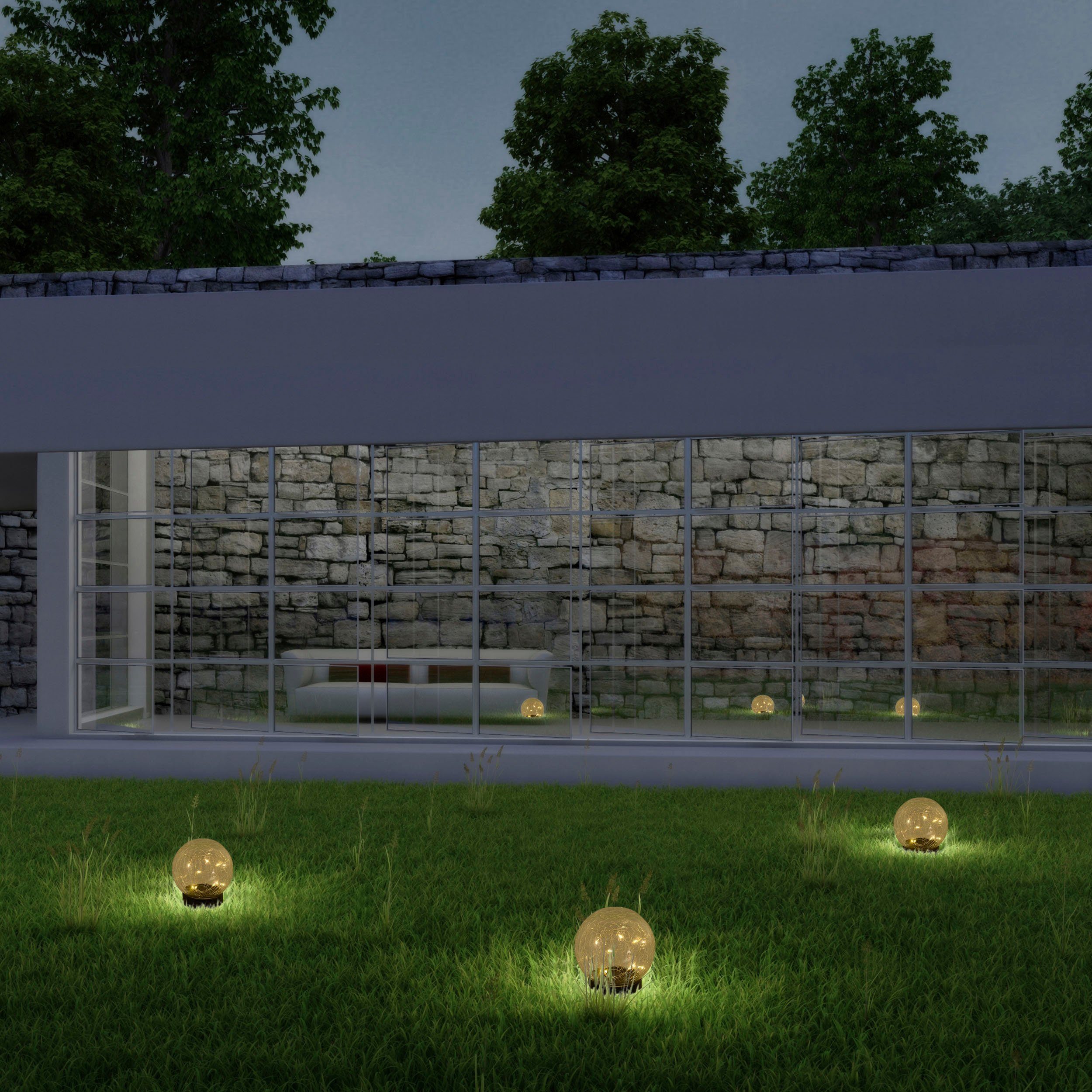 näve LED Solarleuchte Crackle, LED fest integriert, Warmweiß, 3er Set, klar/schwarz, als Tischleuchte oder Erdspieß
