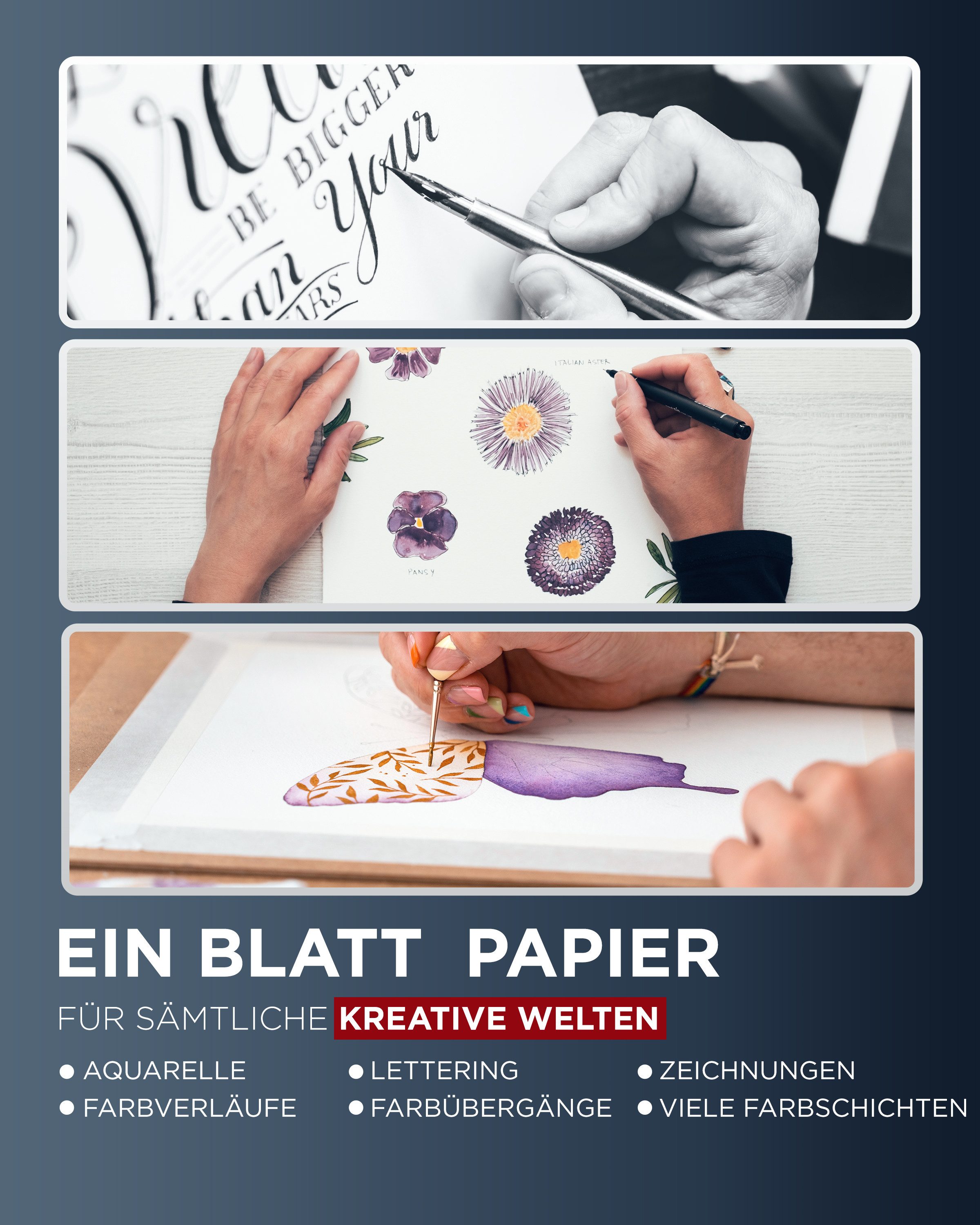 LIEBERGE Aquarellpapier Premium A4 300g – made in Germany – 30 Blatt verleimt, 300g/m², grobes Feinkorn, verleimt, für Anfänger, für Fortgeschrittene – Bild 4 von 5