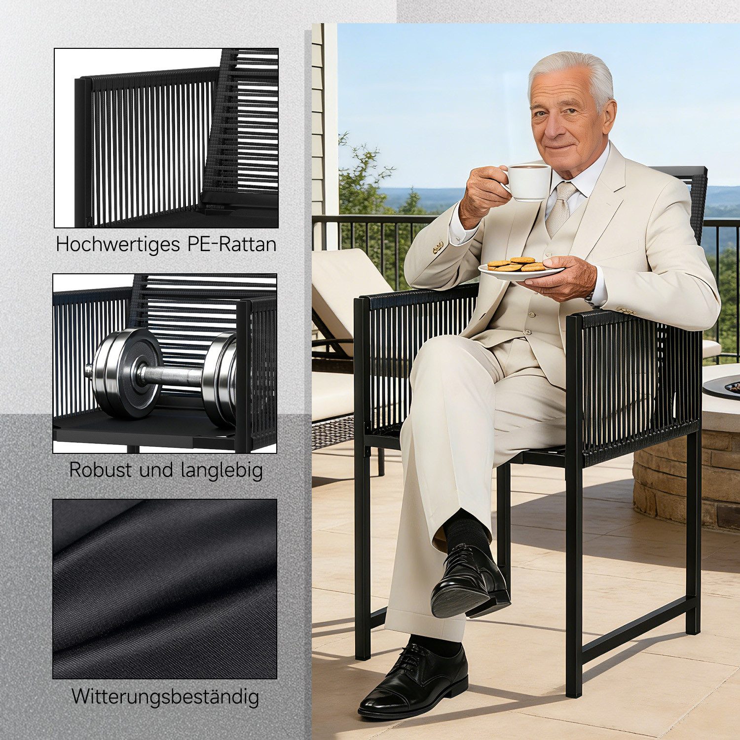 Gywowken Garten-Essgruppe mit Metallrahmen, Gartenmöbel Set (5-tlg., 4 Sessel, 1 Esstisch), (Set, 1 Tisch 4 Stühle), Gartenmöbel Set Seil, klappbar Sitzgruppe, Platzsparend