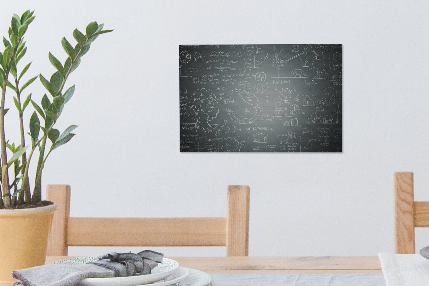 OneMillionCanvasses® Leinwandbild Mathematische einer cm Wanddeko, (1 auf 30x20 Formeln Leinwandbilder, schwarzen St), Aufhängefertig, Kreidetafel, Wandbild