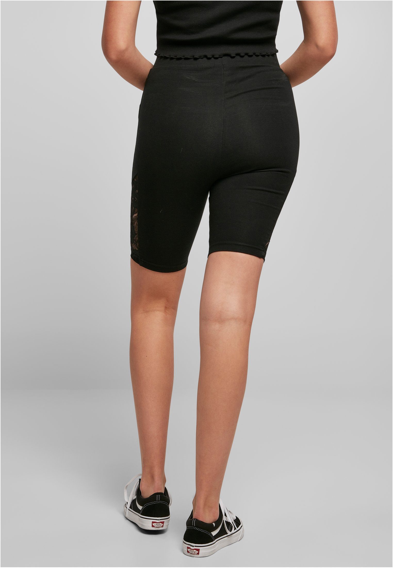 Lace Shorts (1-tlg) URBAN CLASSICS Cycle High black Inset Damen Waist Stoffhose Ladies