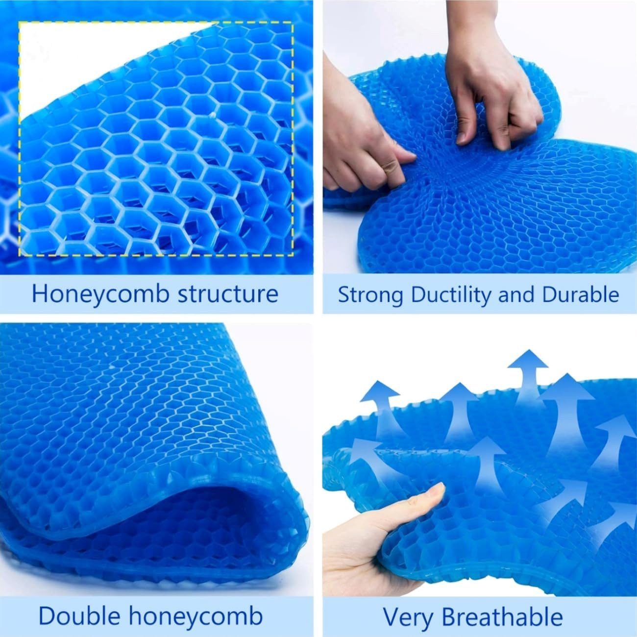 FELIXLEO Sitzkissen Gel Sitzkissen Waben Orthopädisch Atmungsaktiv 45x42x3 cm Navy