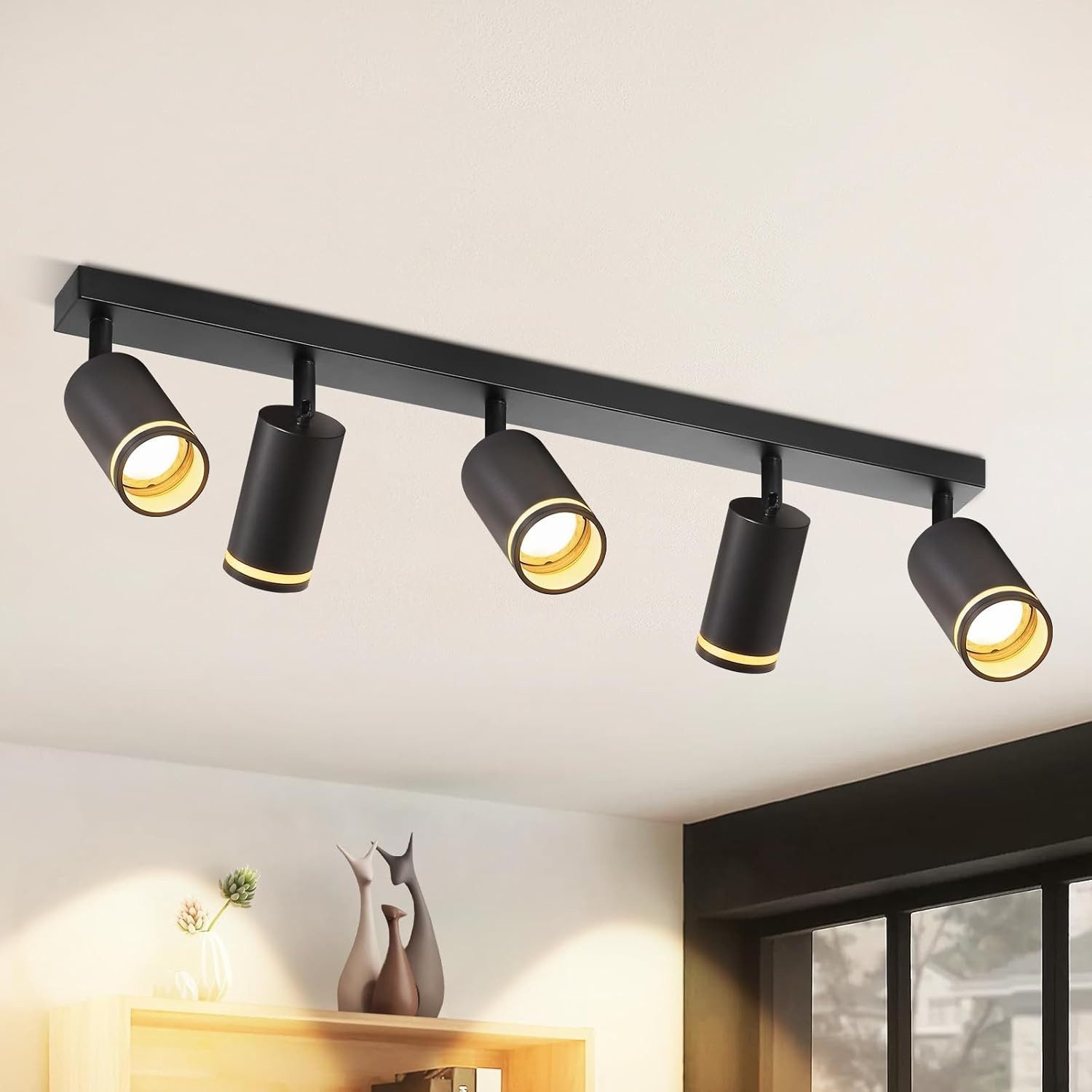 ZMH Deckenstrahler 5 Flammig Schwarz/Weiß GU10 Spots Deckenlampe für Schlafzimmer, Große Anwendungsbereichen, ohne Leuchtmittel, Flurlampe Einstellbar Innen Deckenspots Küche