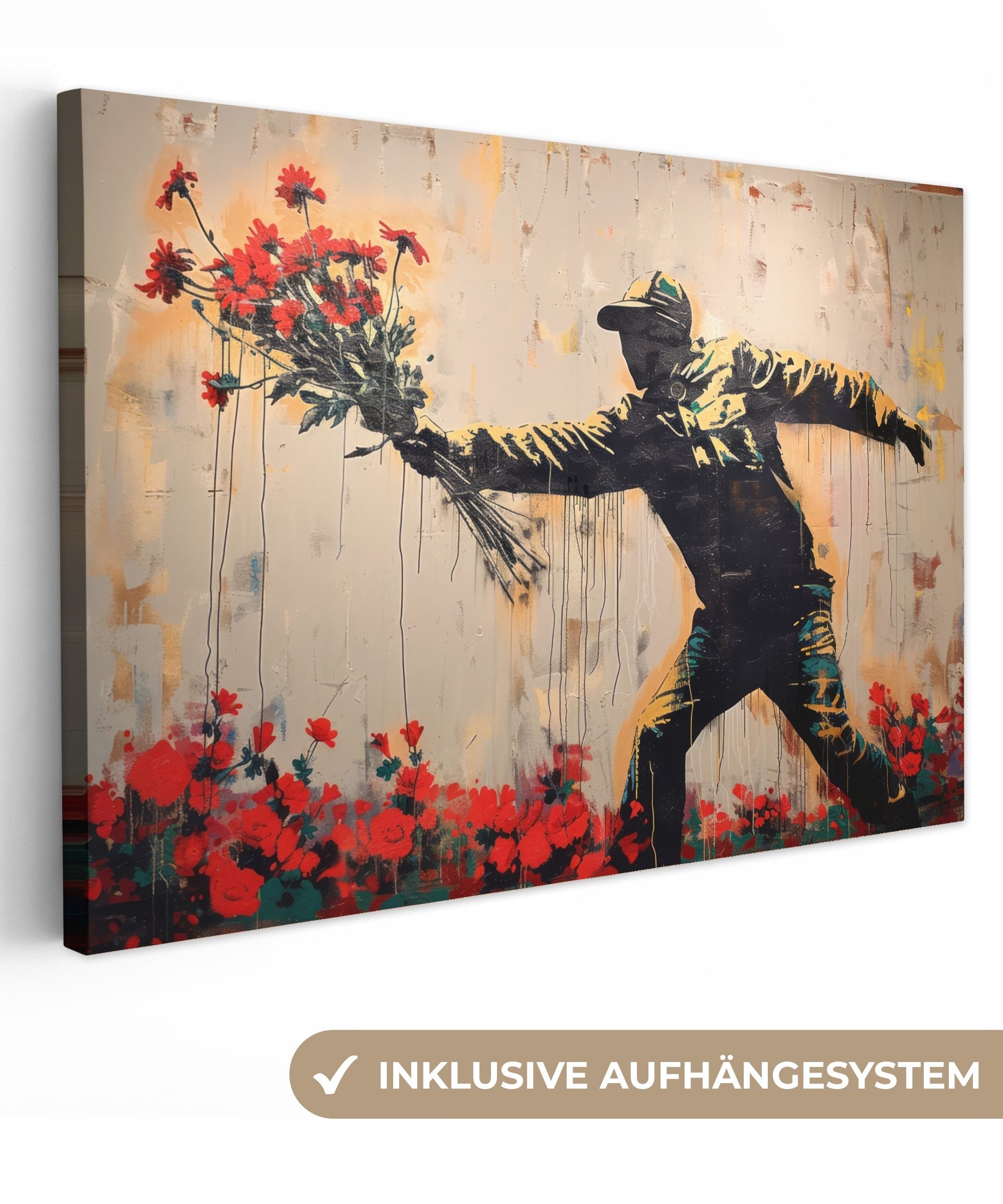 OneMillionCanvasses® Leinwandbild Straßenkunst - Mann - Blumen - Graffiti - günstig online kaufen