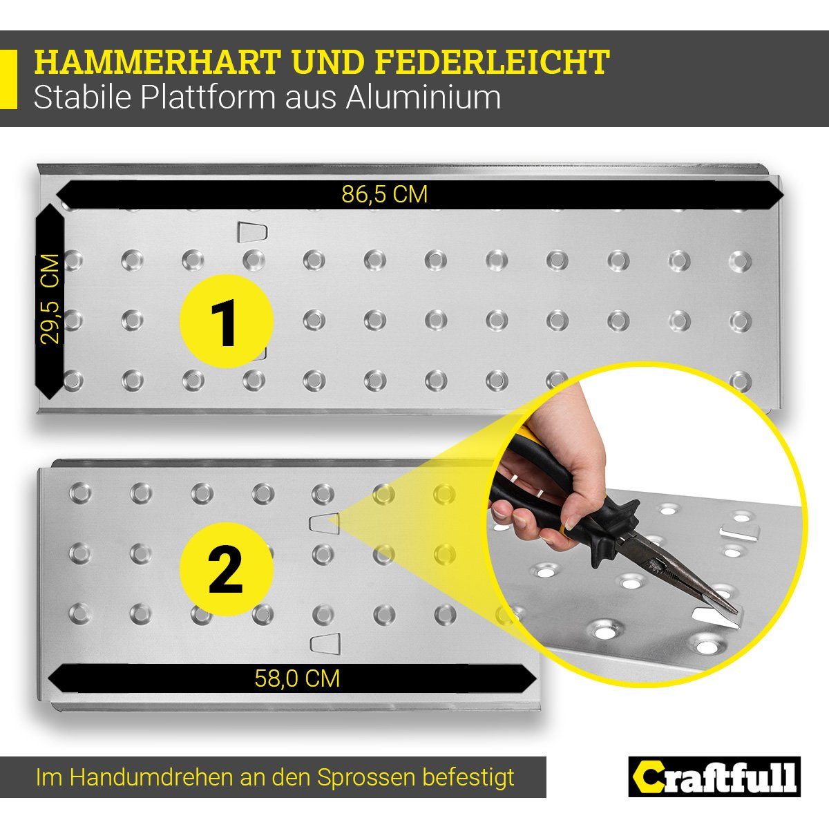 kg für Alu-Plattform Traglast, Brückenleiter Sprossen J. 150 (einzeln) (4x3 Garantie, Craftfull Stehleiter Aluminium), Play-Funktion, 4x5 Arbeitsbühne FÜR 2-St., - Gelenkleiter Klappleiter 3 4x4 & - Plug - Mehrzweckleiter - Arbeitsplattform Anti-Rutsch-Standfläche, CF-104A