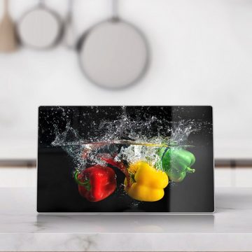 DEQORI Schneidebrett 'Drei Paprika im Wasser', Glas, Platte Frühstücksbrett Schneideplatte