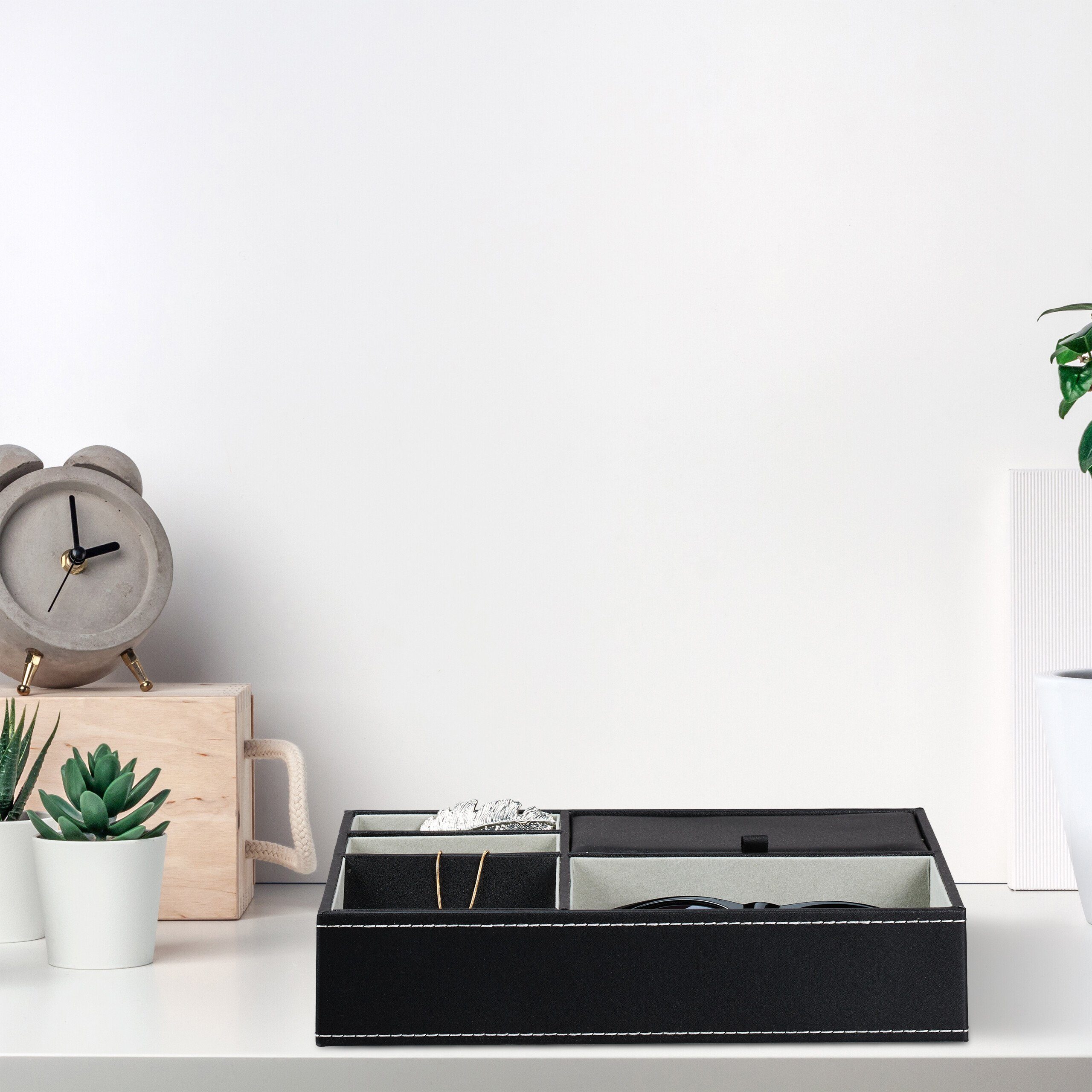 relaxdays Schmuckkasten Schmucktablett in Lederoptik, schwarz günstig online kaufen