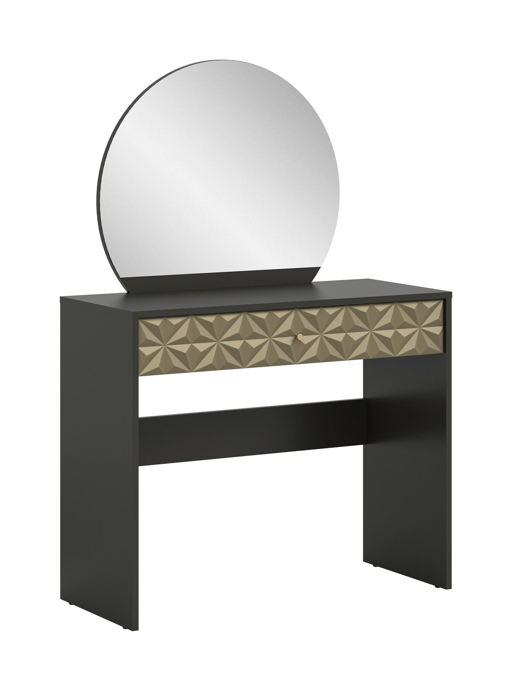 freiraum Schminktisch Prisma, mir Schubladen, schwarz / goldfarbig / Spiegel - 90x133x39cm (BxHxT)