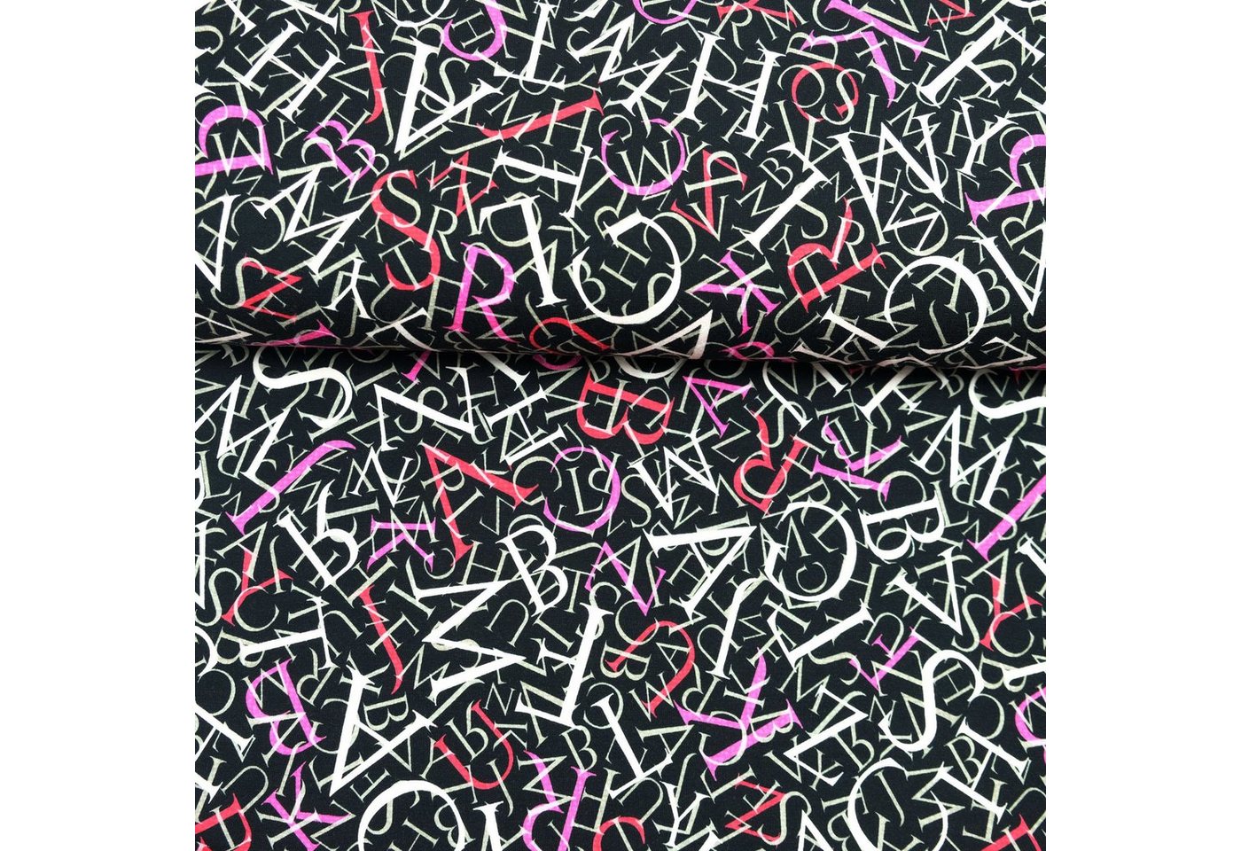 Thumbnail - larissastoffe Stoff Viskose Stoff Buchstaben schwarz, 15,90 EUR/m, Meterware, 50 cm x 150 cm