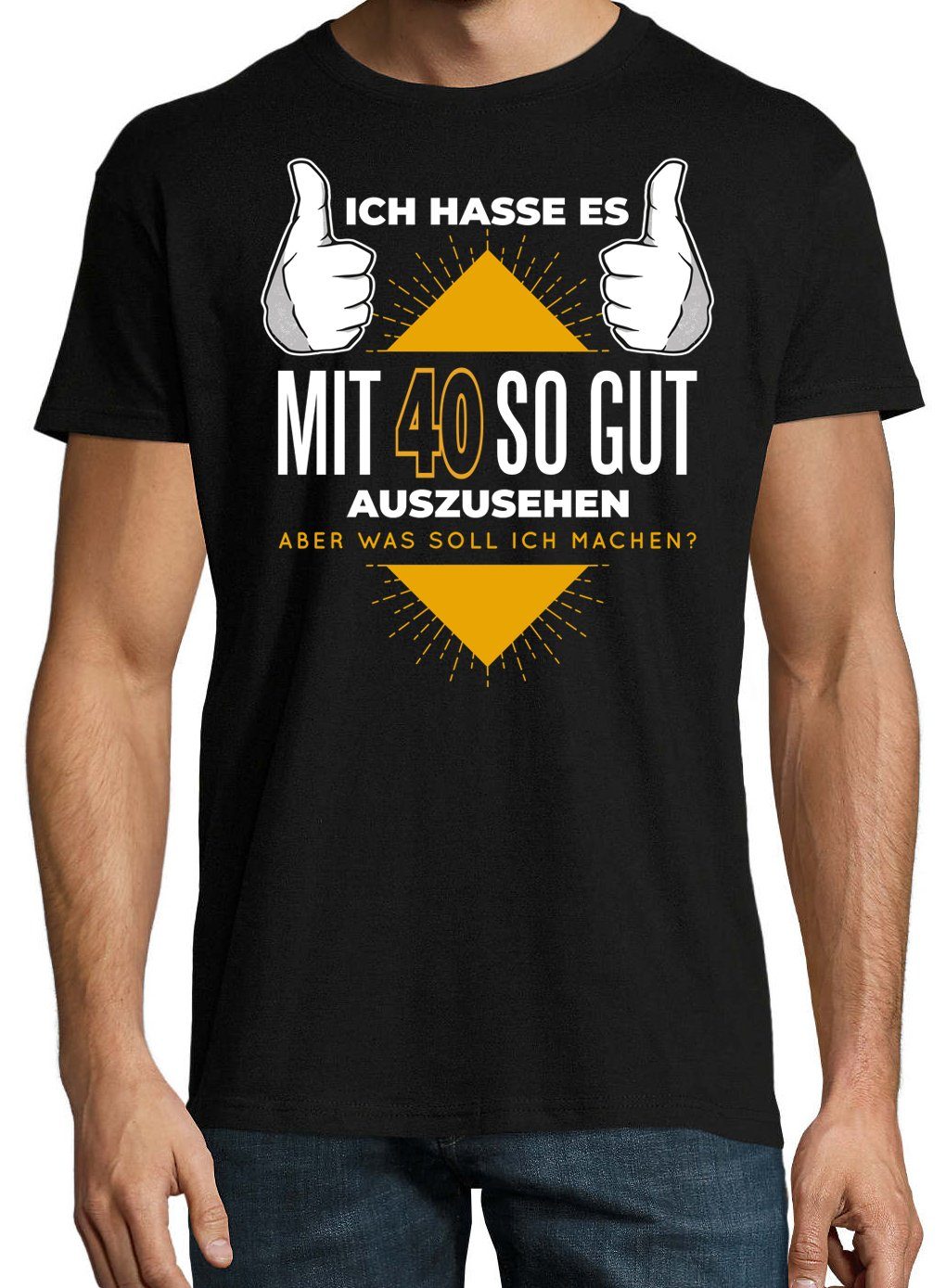und Spruch T-Shirt Frontprint Shirt Gutaussehend 40 Designz Schwarz Youth lustigem mit Herren