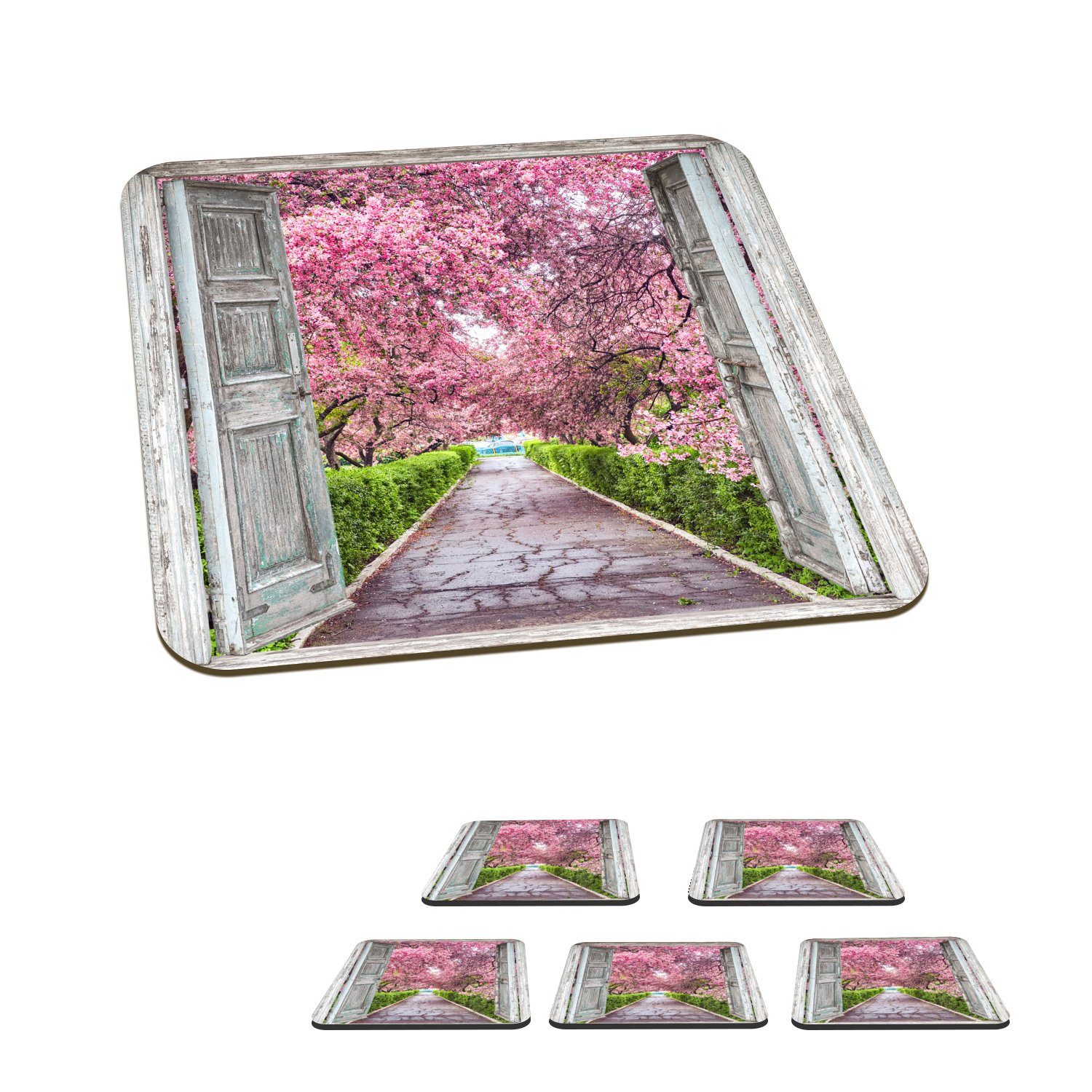 MuchoWow Glasuntersetzer Sakura - Transparent - Baum - Kirschblüte, Zubehör für Gläser, 6-tlg., Glasuntersetzer, Tischuntersetzer, Korkuntersetzer, Untersetzer, Tasse