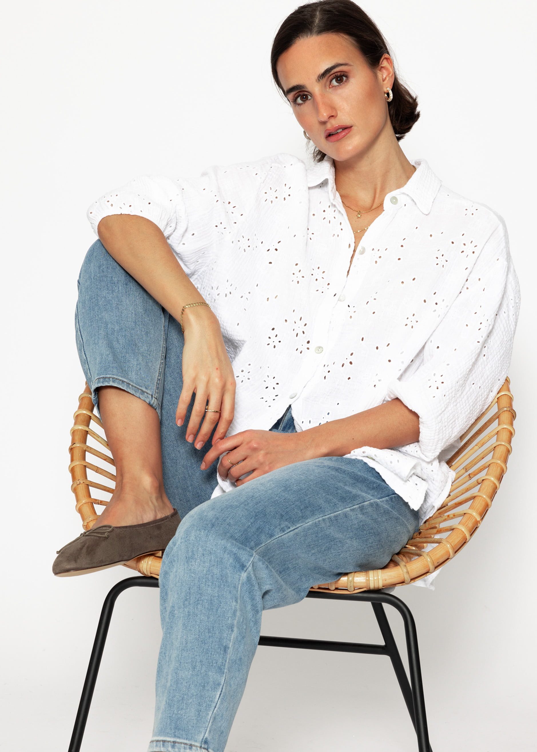SASSYCLASSY Langarmbluse Oversize Kurzarm Musselin Bluse günstig online kaufen