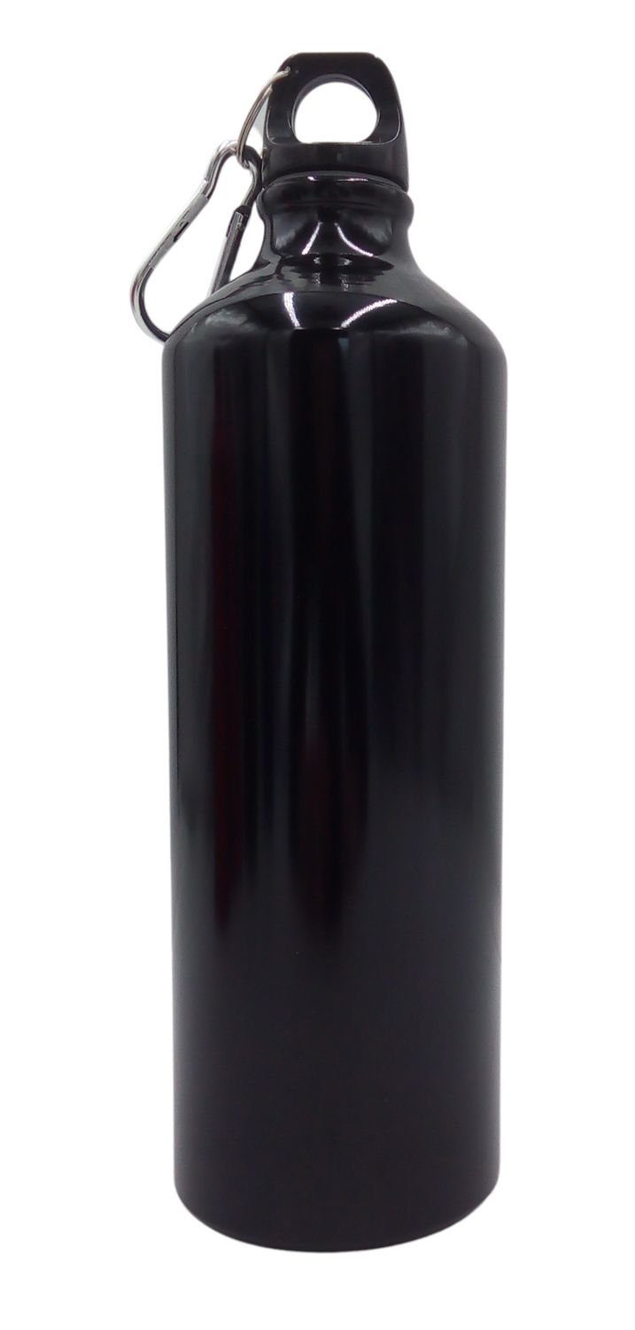 Trinkflasche Trinkflasche glänzend farbig Karabiner mit schwarz 1000ml Aluminium Sport Wasserflasche BURI