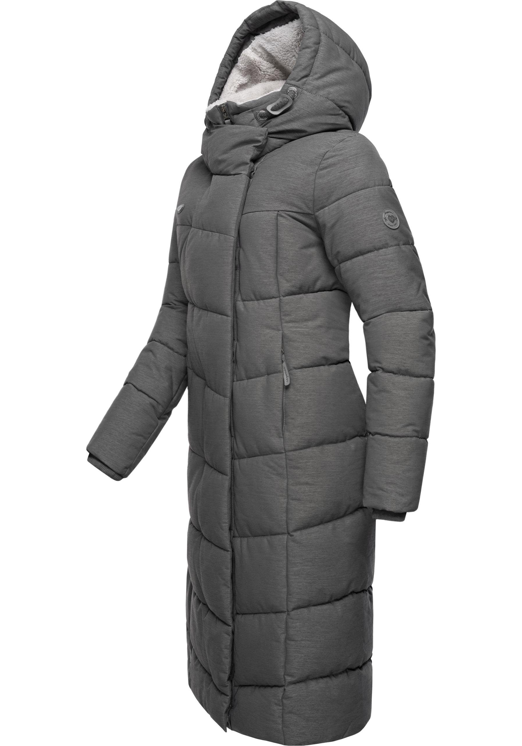 Ragwear Wintermantel Pavla Long extralanger Kapuze und mit grau Teddyfutter Winterparka