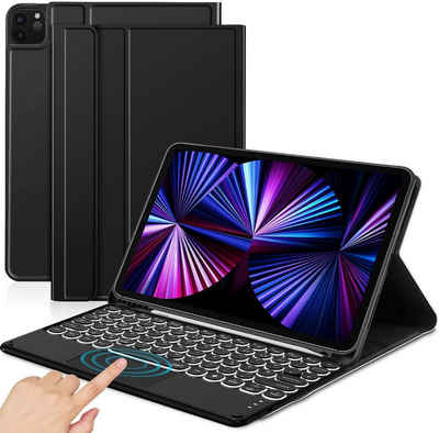IVSO »Tablet Tastatur Hülle Kompatibel mit 11" iPad Pro 2021/2020/2018 & iPad Air 4,« Tablet-Tastatur (QWERTZ Kabellose Beleuchtete Bluetooth iPad Air 2020 Tastatur Schützhülle mit Touchpad/Pencil Halter)