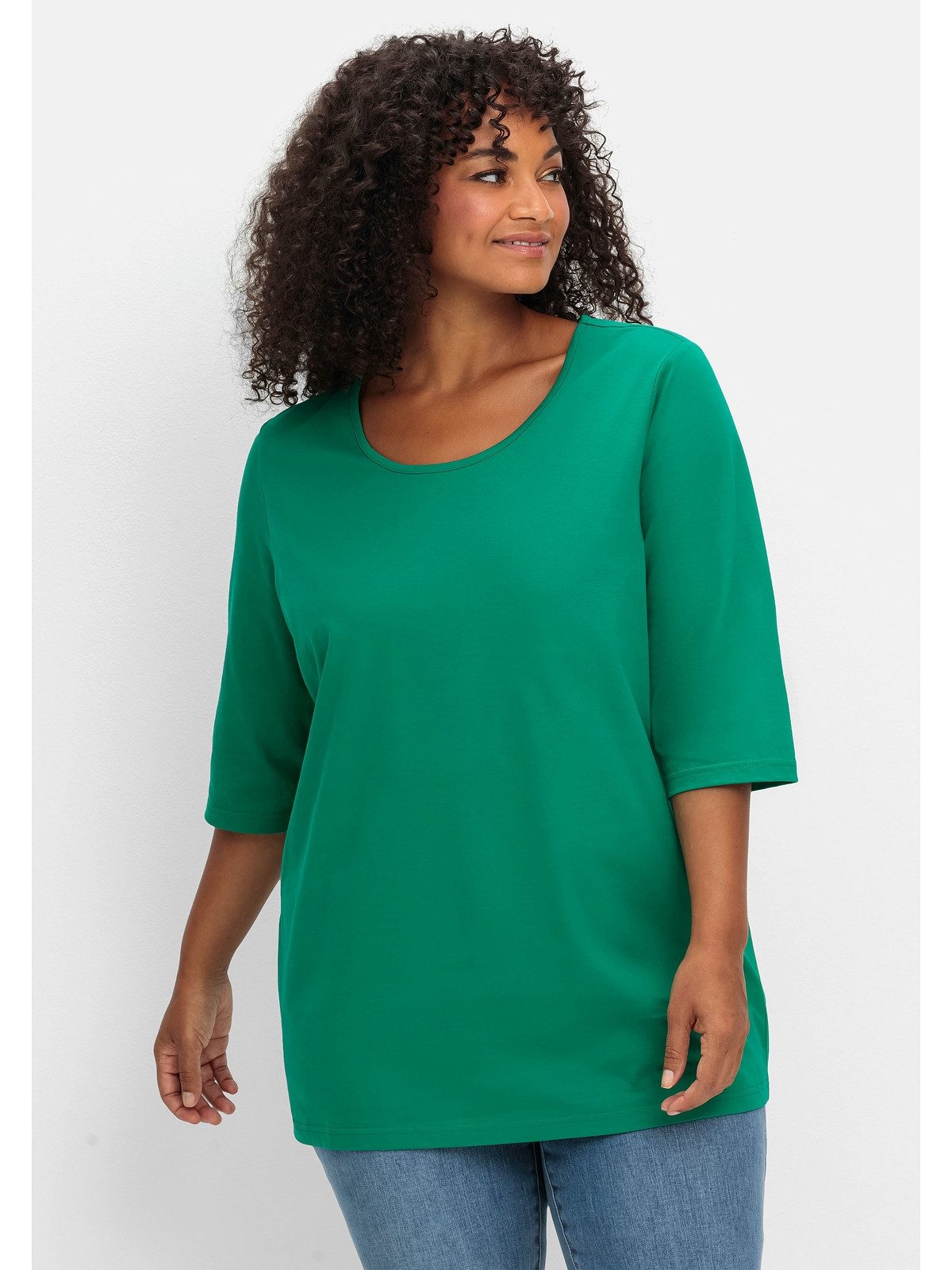 Sheego 3/4-Arm-Shirt Große Größen mit Rundhalsausschnitt, gerade Schnittform 