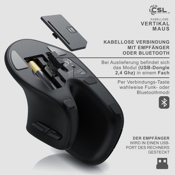 CSL ergonomische Maus (Bluetooth, Funk, optische kabellose Vertikal Mouse 2,4 Ghz & Bluetooth, Armschonend)