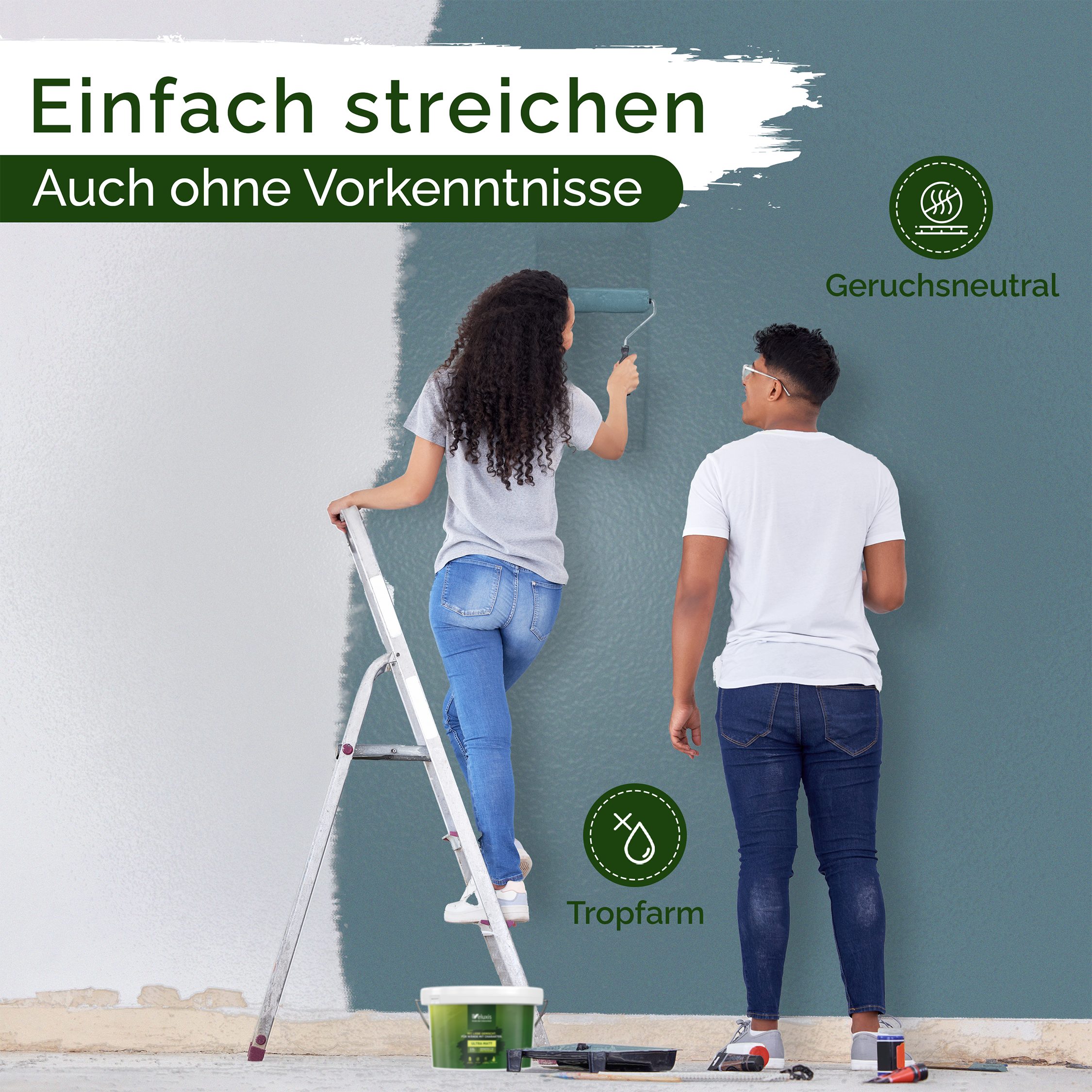 Veluxis Wandfarbe Veluxis® Wandfarbe Universal, Deckkraft-Klasse 1, Streifenfrei, tropfarm & VOC-frei