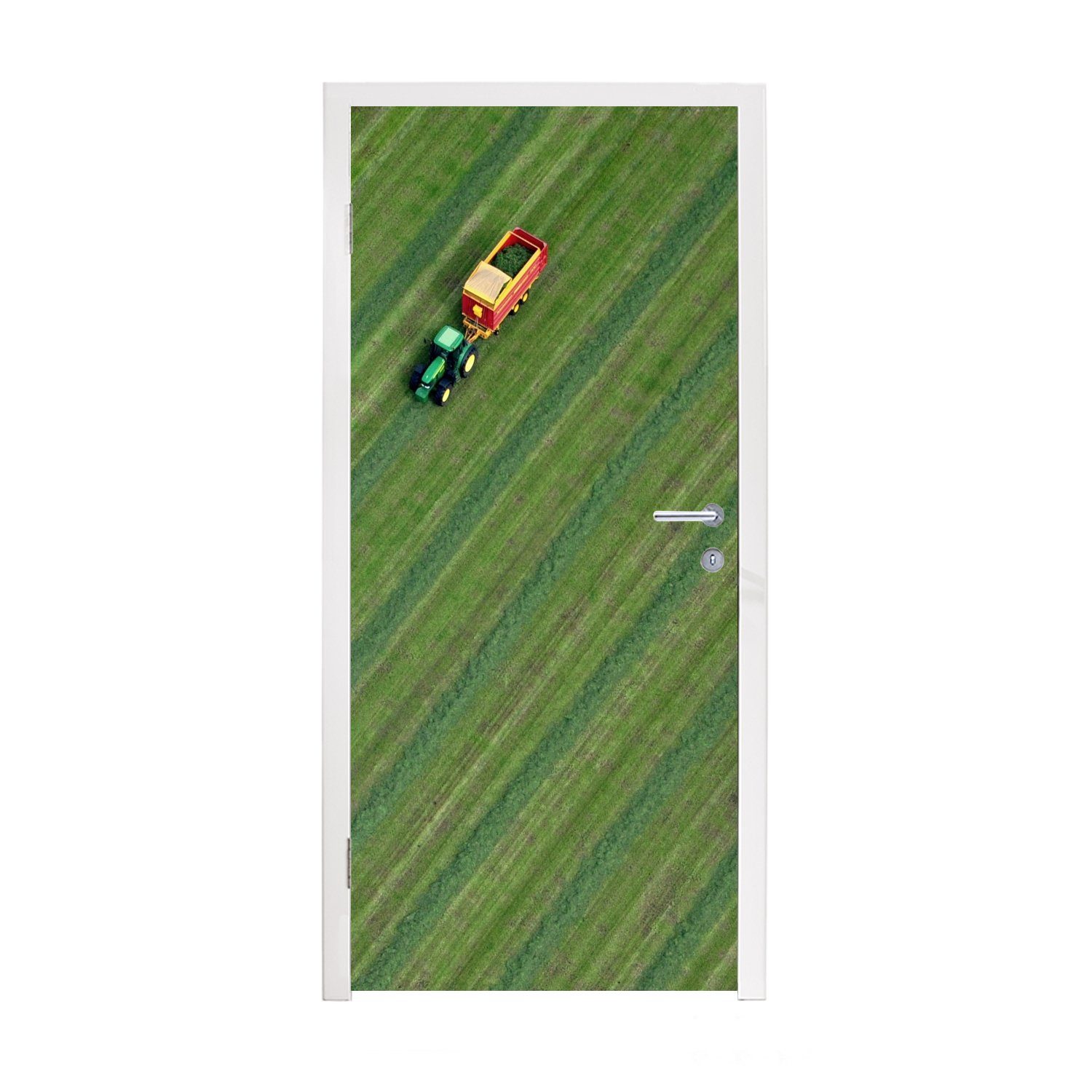 MuchoWow Türtapete Zugmaschine - Anhänger - Grün, Matt, bedruckt, (1 St), Fototapete für Tür, Türaufkleber, 75x205 cm