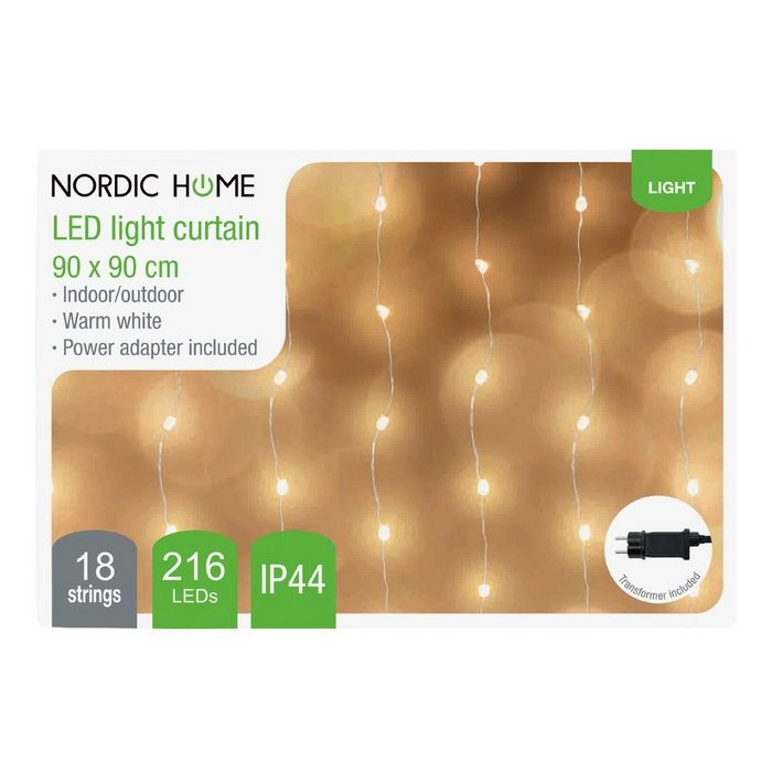 NORDIC HOME Lichterkette LED Vorhang warmweiß für Fenster &amp; Türen Indoor &amp; Outdoor GU11469