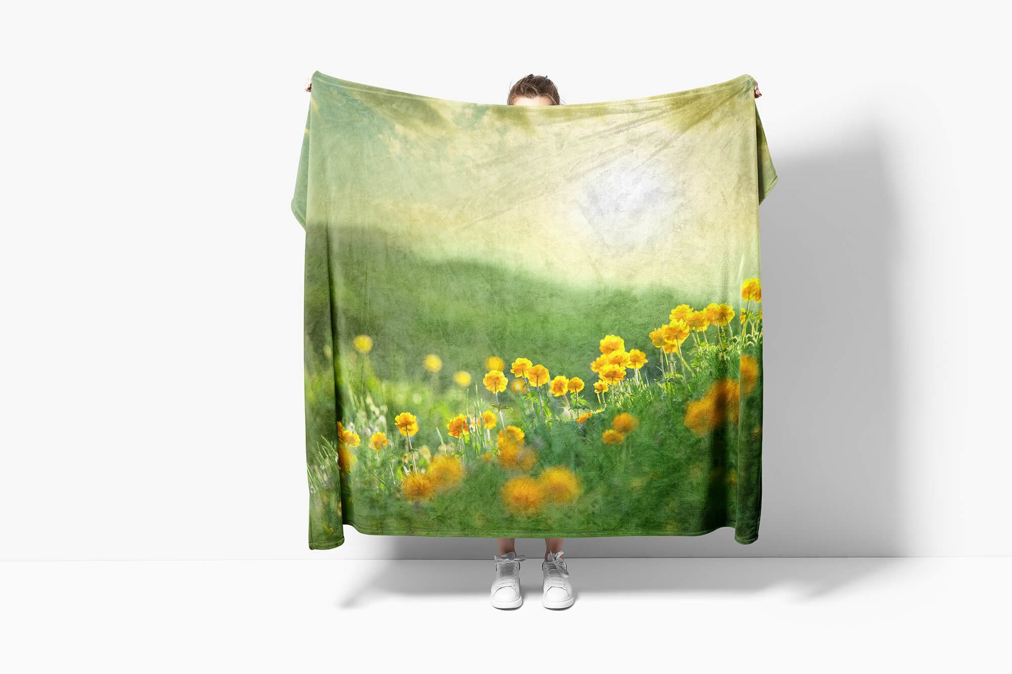 Blumen Art Kuscheldecke Strandhandtuch Fotomotiv Handtuch Saunatuch Baumwolle-Polyester-Mix (1-St), Handtuch Sommer Blum, Handtücher Sinus mit