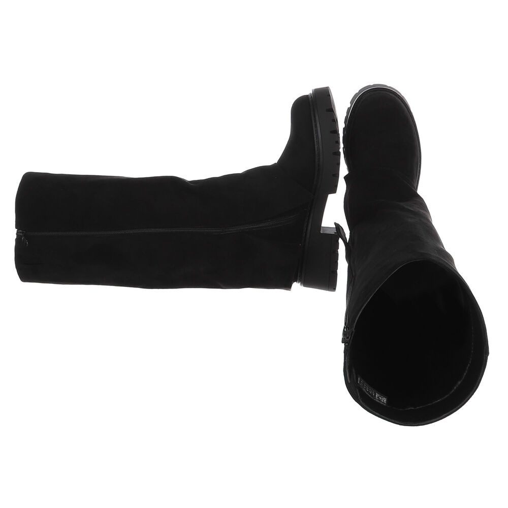 Ital-Design Damen High-Top Stiefel mit Profilsohle und Blockabsatz Plateaustiefel (92078842) Blockabsatz Stiefel in Schwarz