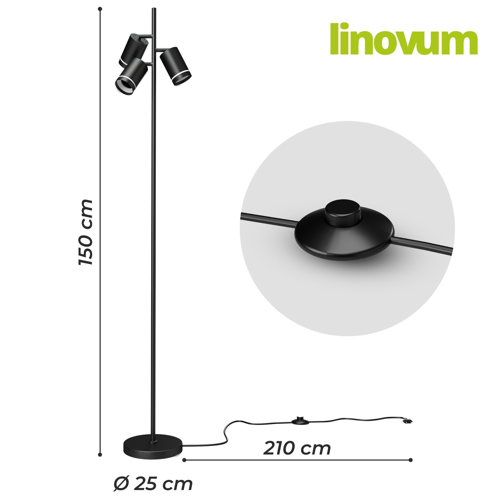 linovum LED Aufbaustrahler Stehleuchte Lampen Leuchtmittel inklusive, 3-flammig inklusive inkl. drehbar 2x Leuchtmittel TAVIRA GU10 6W