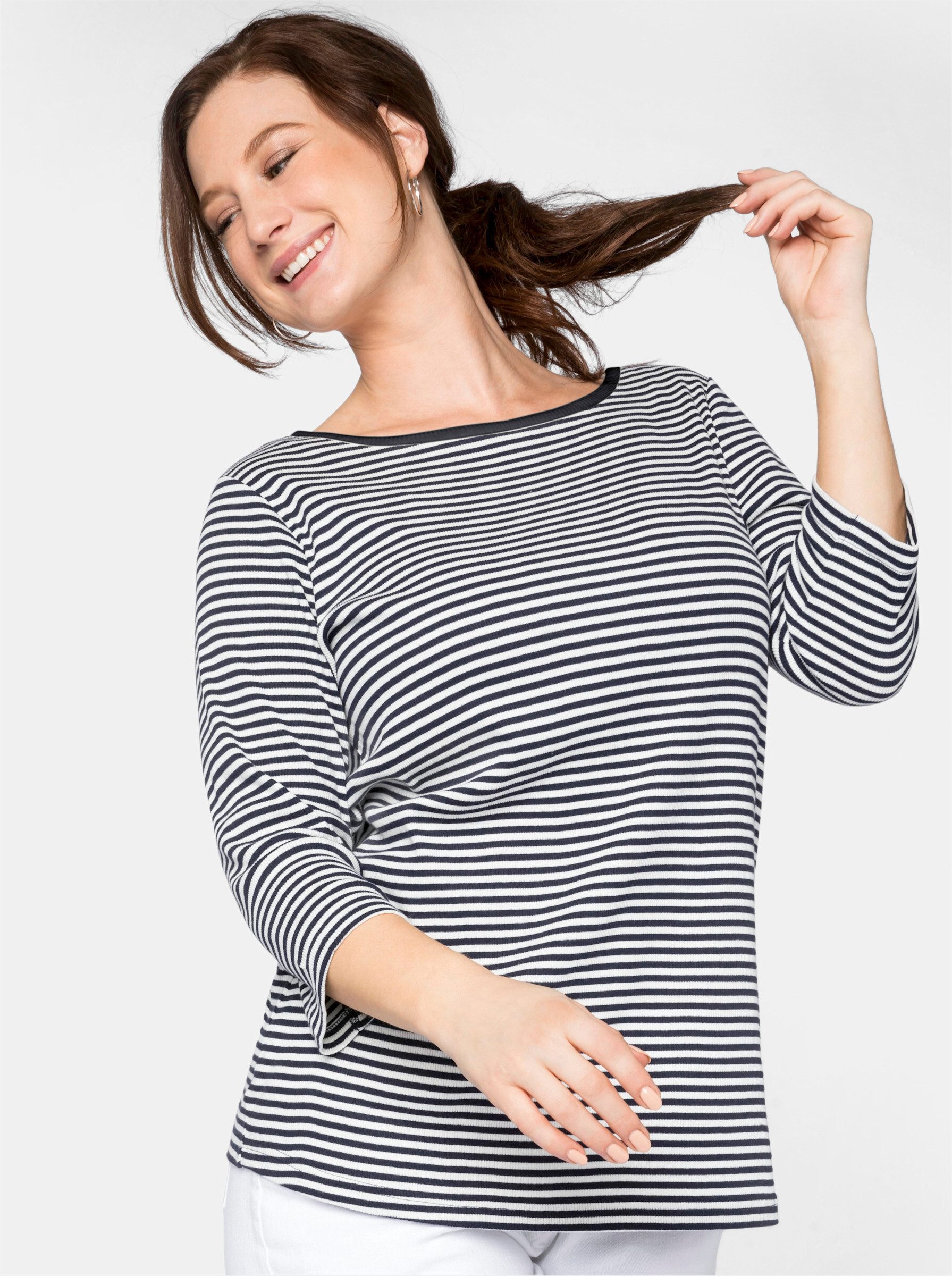 Sheego T-Shirt Ringelshirt . aus Rippware mit garngefärbten Ringeln günstig online kaufen