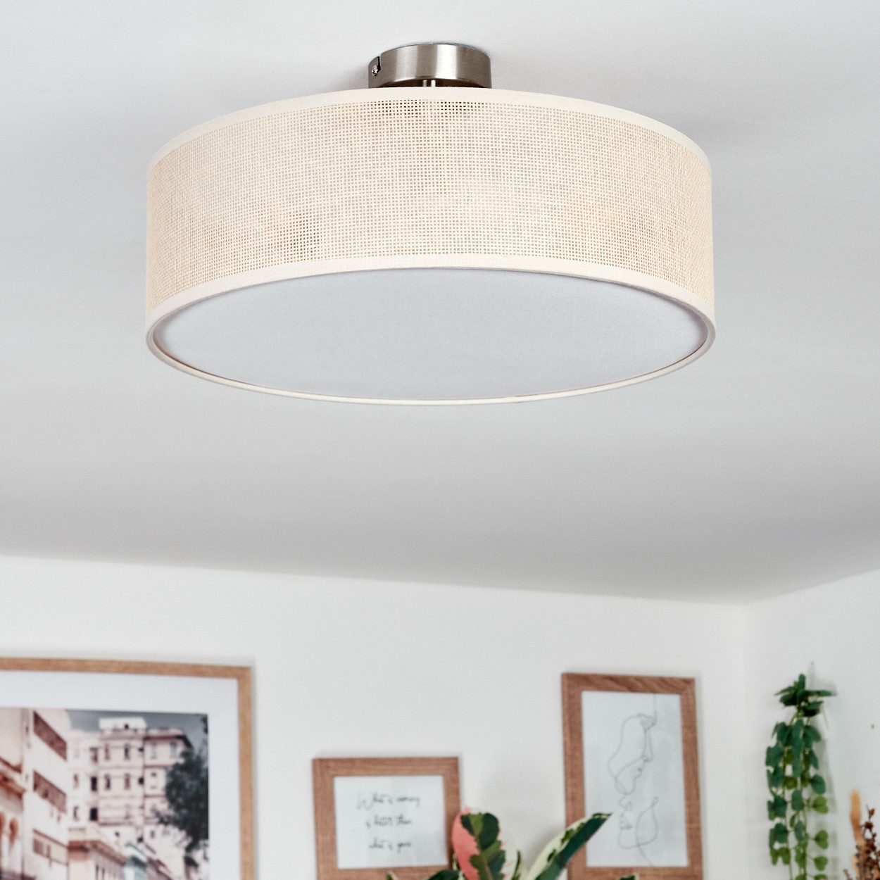 hofstein Deckenleuchte Deckenlampe aus Metall/Papiergeflecht/Stoff/Kunststo günstig online kaufen