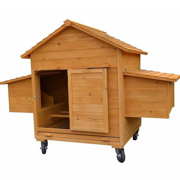 Melko Hühnerstall Rollbarer Hühnerstall inkl. 2 Nestboxen in Braun aus Holz mit Rampe Hühnerhaus Mobil Geflügelstall XXL Käfig Legeboxen, Schützt vor Bodennässe und Kälte