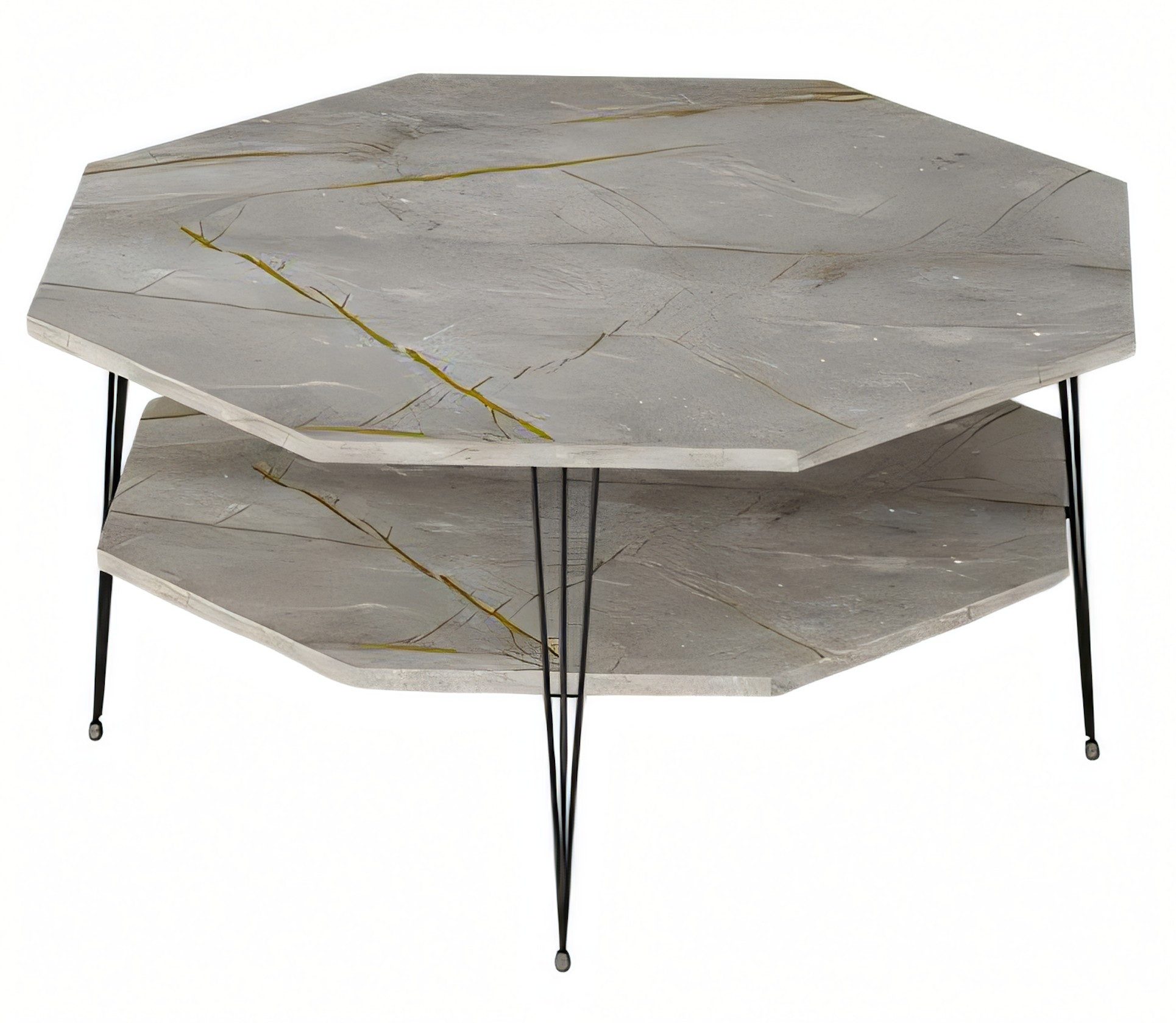 Xlmoebel Couchtisch Grauer Holz-Couchtisch mit Edelstahlrahmen, achteckig, Made in Europa