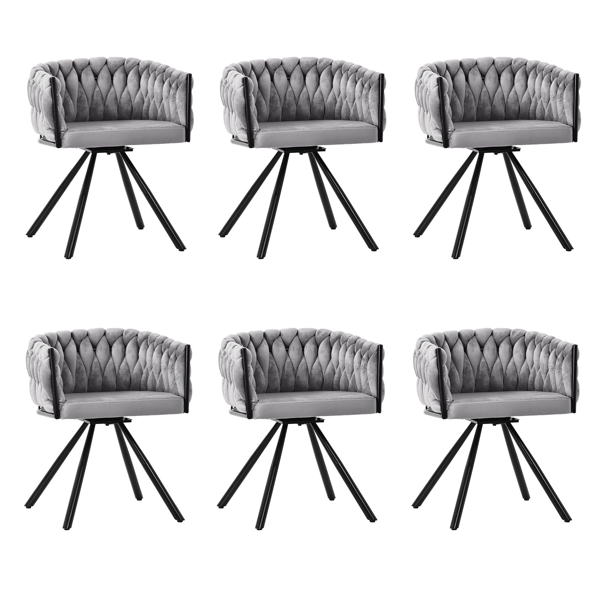 Flieks Esszimmerstuhl (360° drehbar, Set, 6 St), 6er Set Polsterstühle Drehstuhl Wohnzimmerstuhl Samt, Stahlbeine