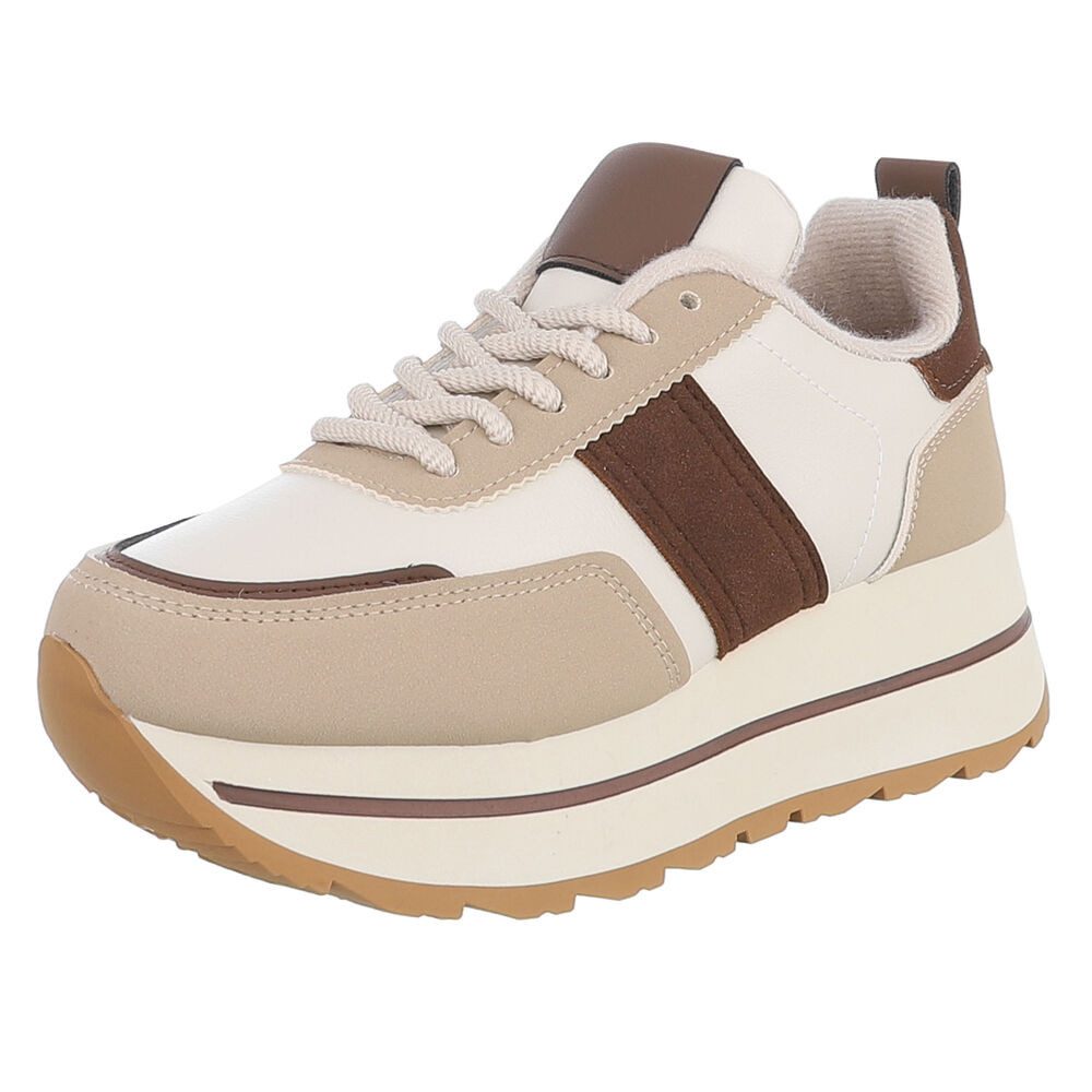 Ital-Design Damen Plateau Sneaker in Lederoptik mit Schnürung Sneaker (92355326) Keilabsatz/Wedge Sneakers Low in Beige