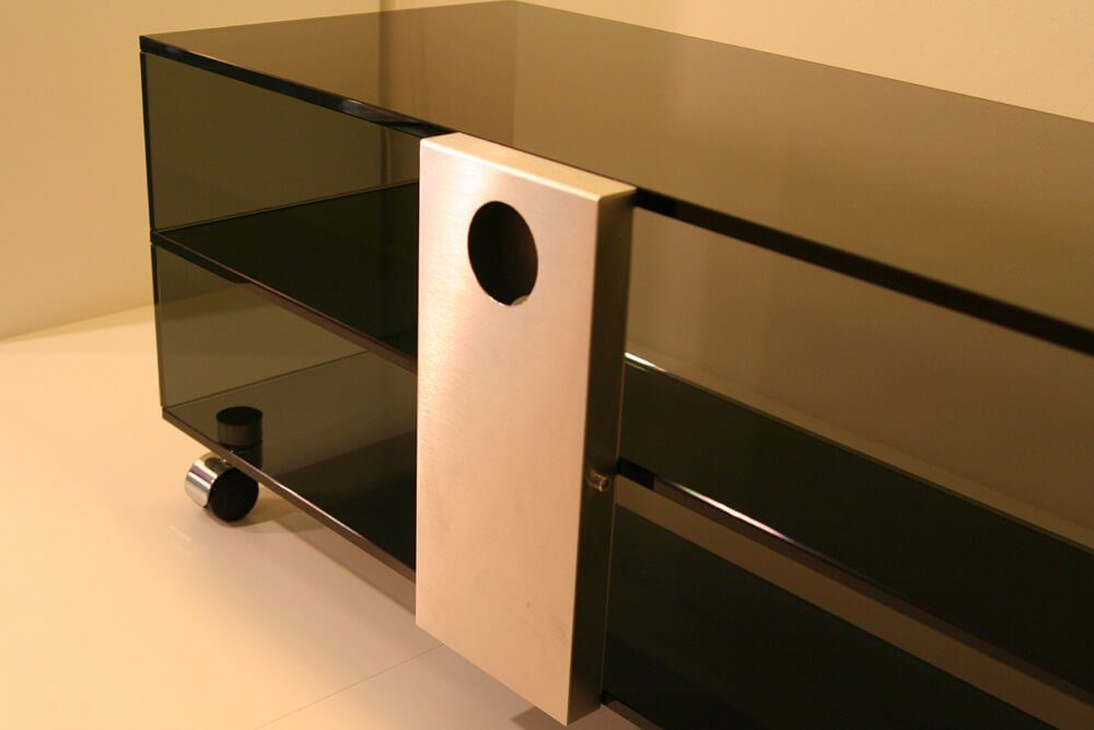 Modell cm Design mit Schwarzglas Glasmöbel 110 110 Breite cm, Objekte Rollen TV-Rack TV-Rack 2-Stock-Variante Breite 'S'
