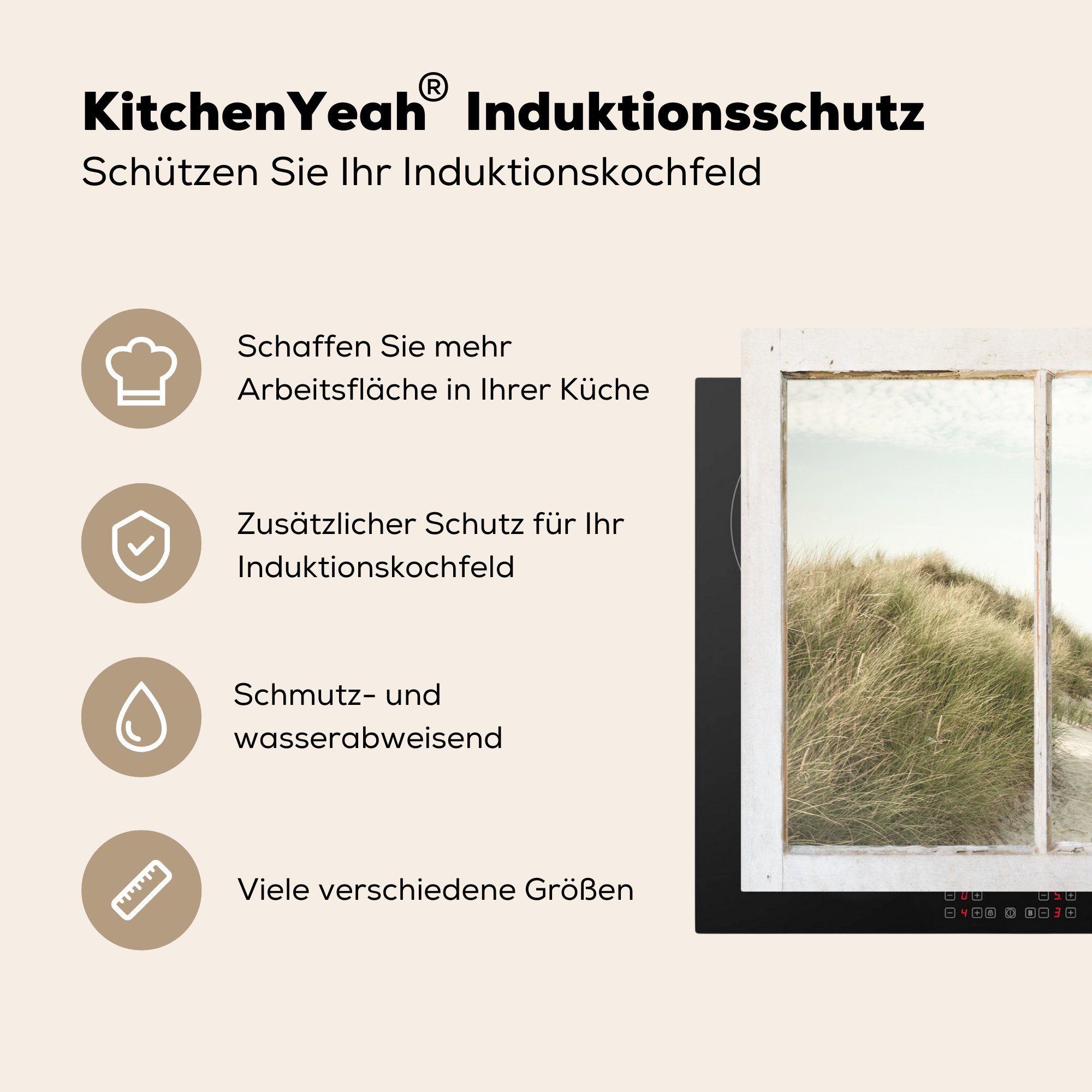 (1 cm, Schutz Meer, Vinyl, 81x52 - Strand küche, für Herdblende-/Abdeckplatte tlg), die Induktionskochfeld MuchoWow - Aussicht Ceranfeldabdeckung