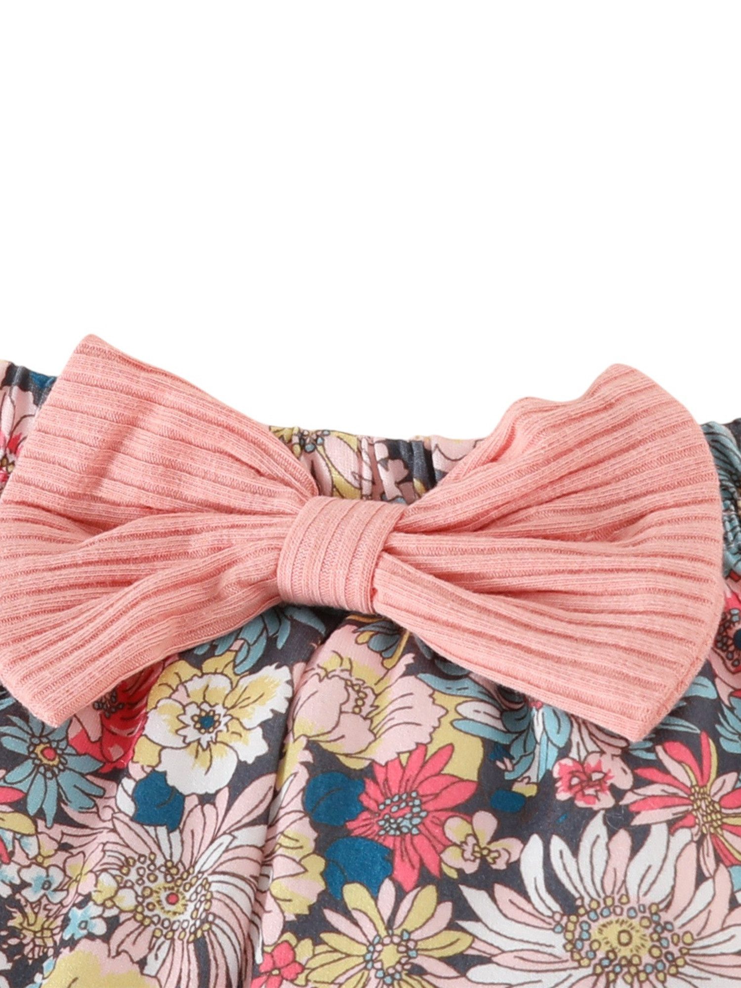 Gluckids Langarmshirt & Hose Baby Mädchen Blumen Strampler+Hose Outfits Rüschen Basic Freizeitanzug (3-tlg) Frühling & Sommer Babykleidung Langarm Overall Set mit Stirnband