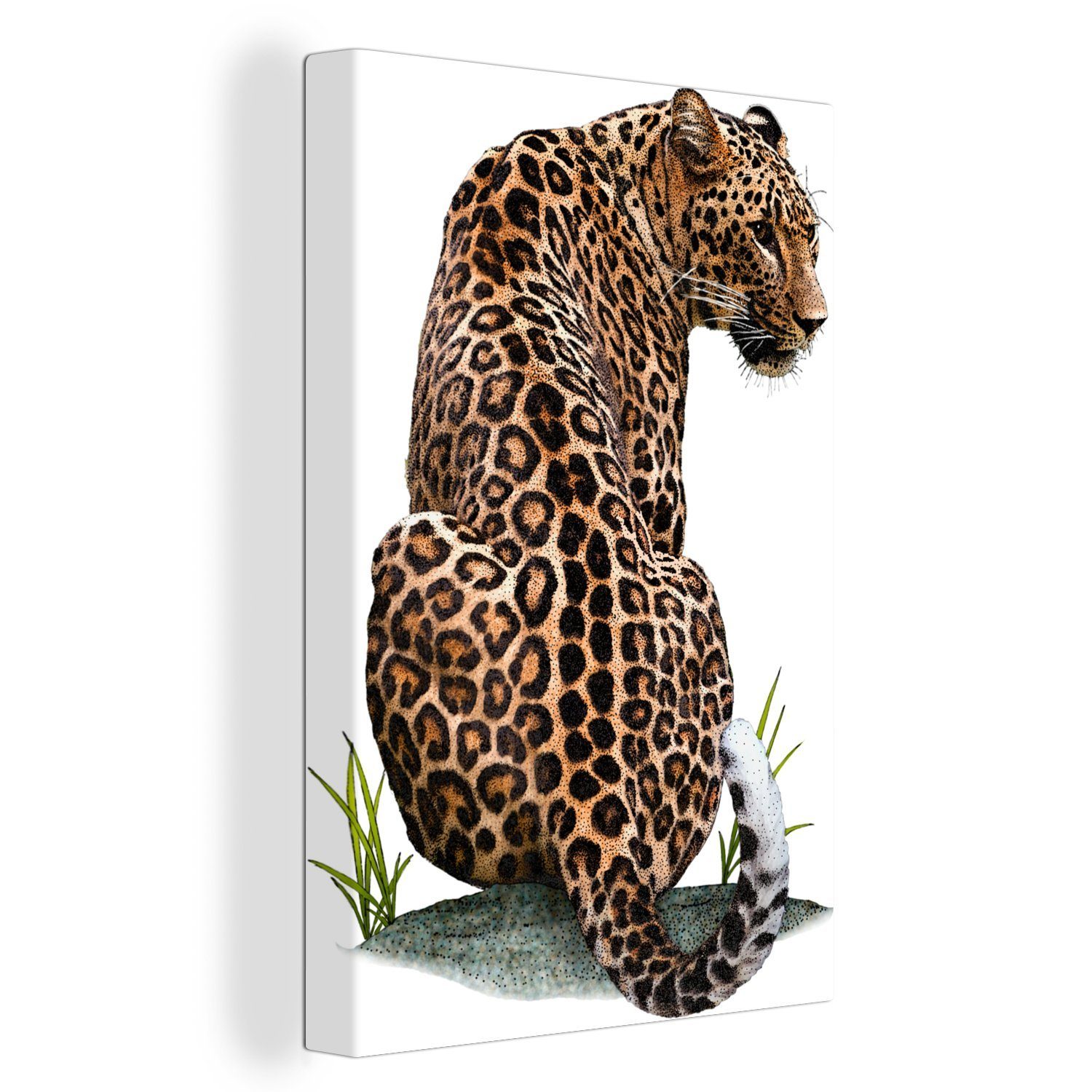 Illustration Leinwandbild 20x30 cm Zackenaufhänger, OneMillionCanvasses® Gemälde, Eine Leoparden, (1 eines sitzenden bespannt inkl. St), Leinwandbild fertig