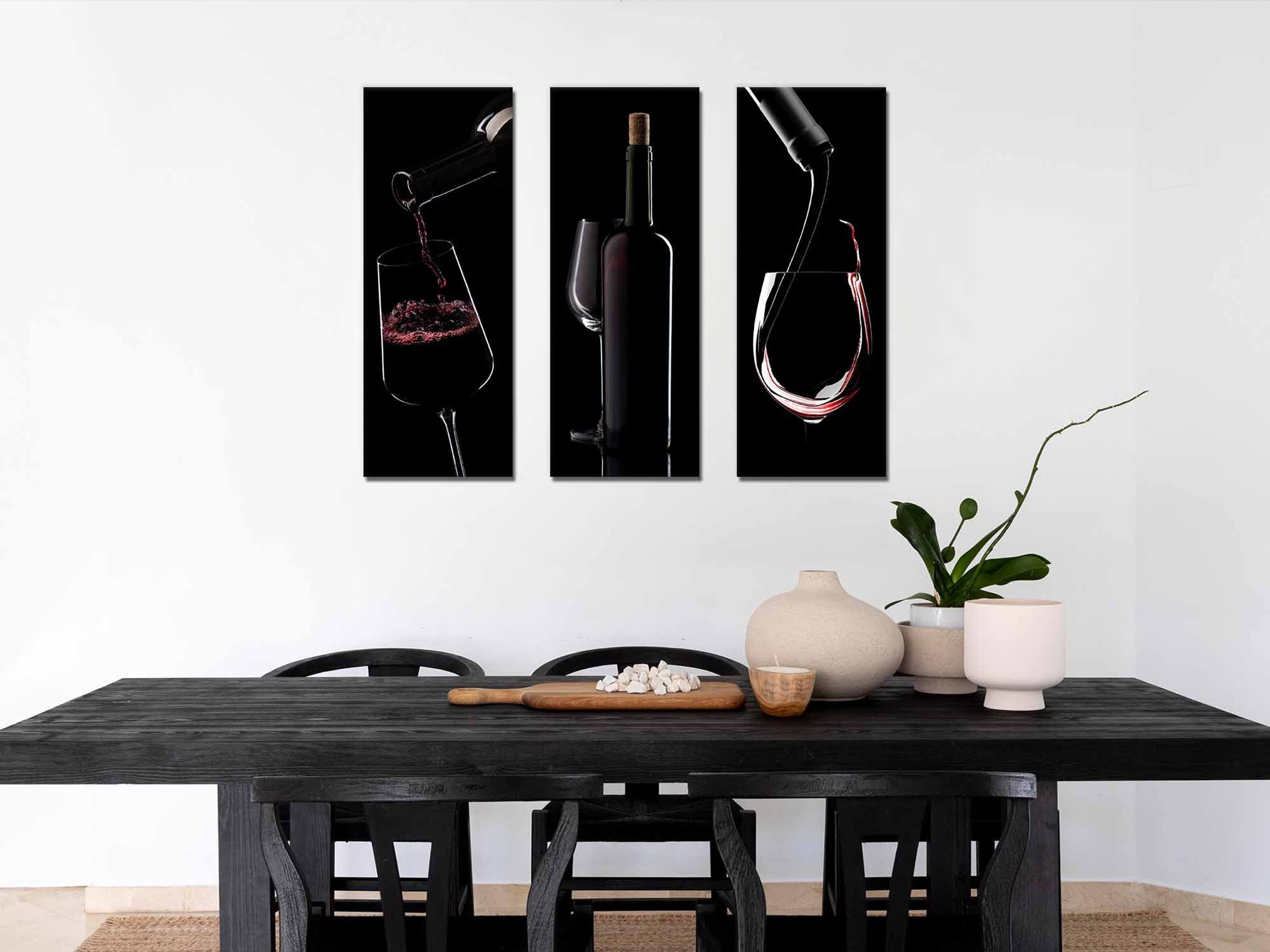 artissimo Glasbild Bild aus Glas 30x80 cm / Bild Küche Hochformat schmal, Küchenbild: Weinglas Schwarz modern