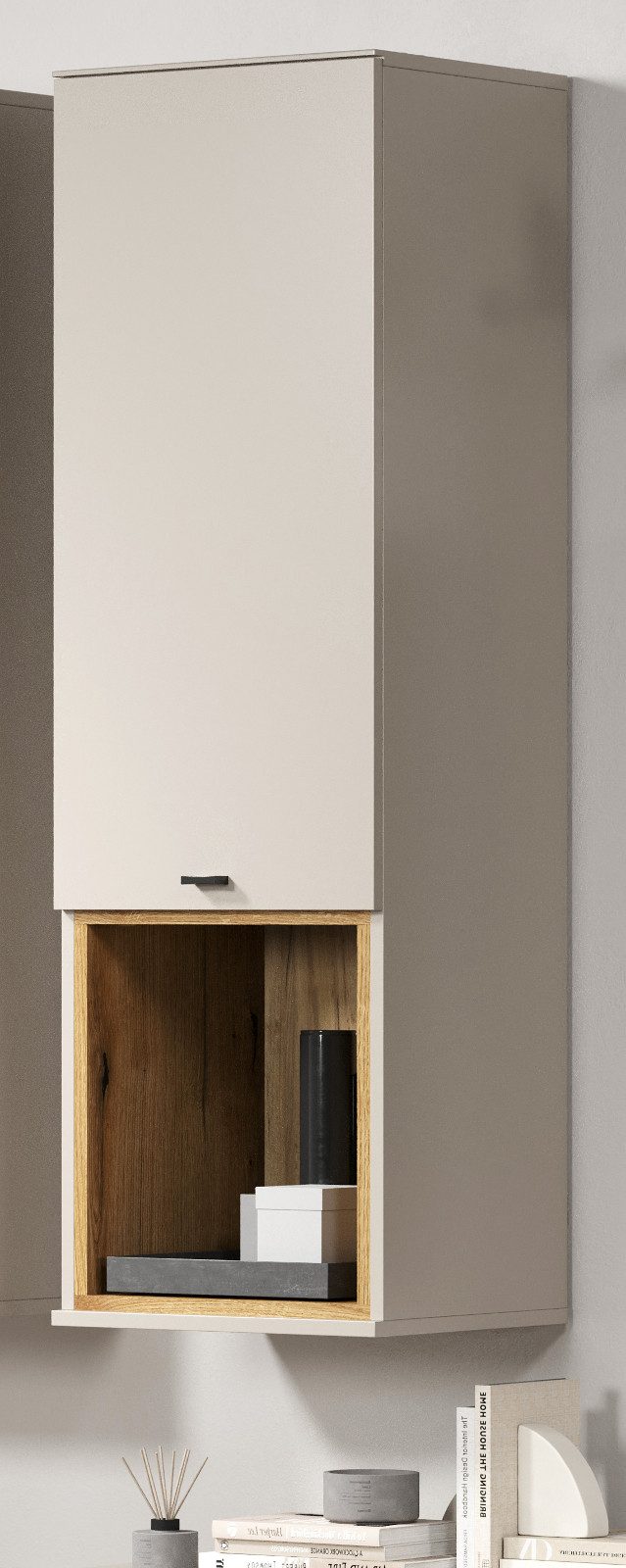 Furn.Design Wandhängeschrank Jardins, Wohnzimmer Hängeschrank in Kaschmir / Sand mit Eiche, 4 Fächer, Soft-Close-Funktion