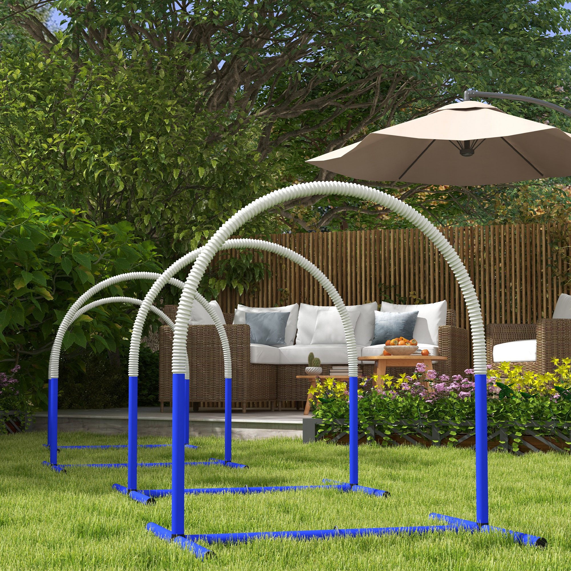 PawHut Agility-Hürde für ältere Hunde, Hundetrainigsset mit Tragetasche, PE, ABS, Hunde-Agility-Trainingsgeräte (4-tlg) Blau+Weiß 88 x 64 x 95 cm