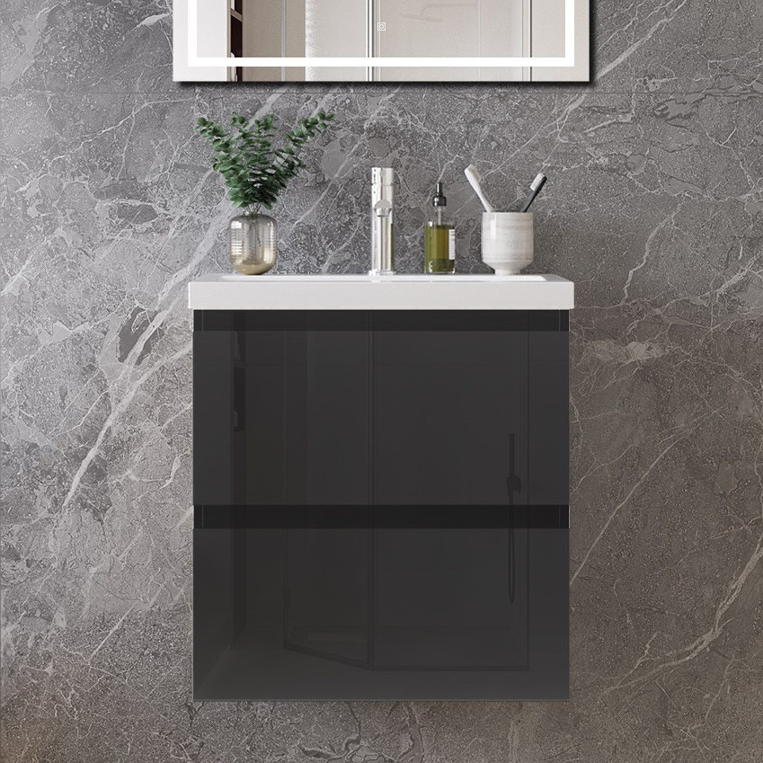 duschspa Waschtisch Waschbecken mit Unterschrank Badmöbel Set Badschrank Waschplatz, Hochglanz, 50-120cm – Bild 3 von 5