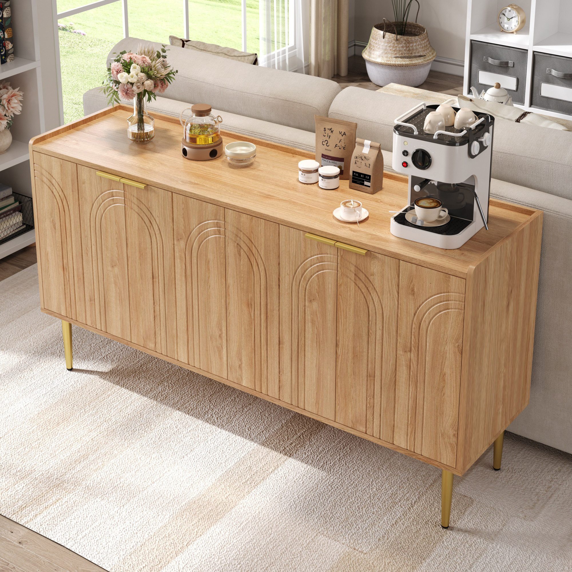 STILVORA Sideboard mit Eisenbeine,Beistellschrank Aufbewahrungsschrank mit Einlegeböden