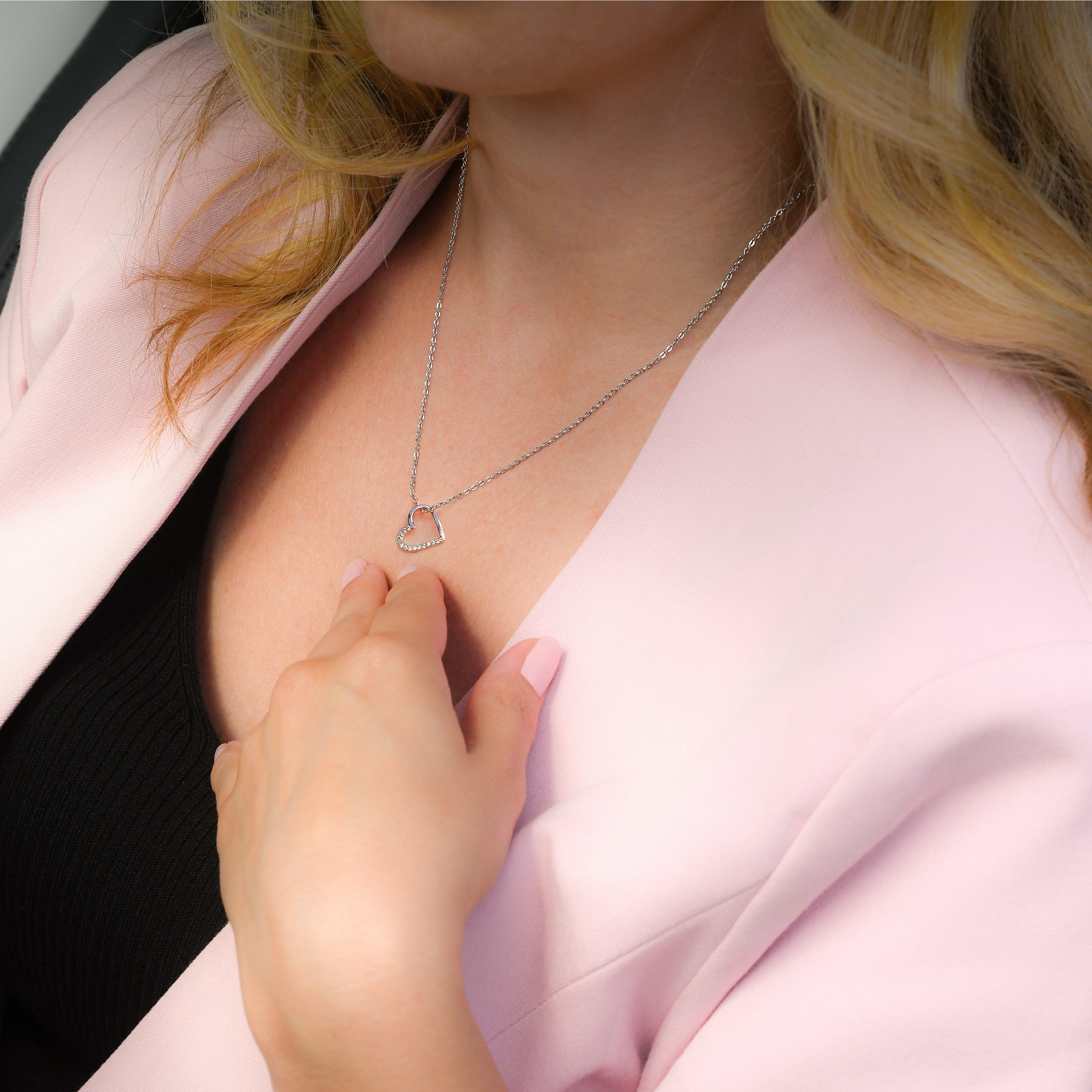 Felino Herzkette Halskette Herz Diamanten Schmuck Damen Frauen 925 Silber Gold Rose (1-tlg), Verstellbare Halskette mit Herz Anhänger