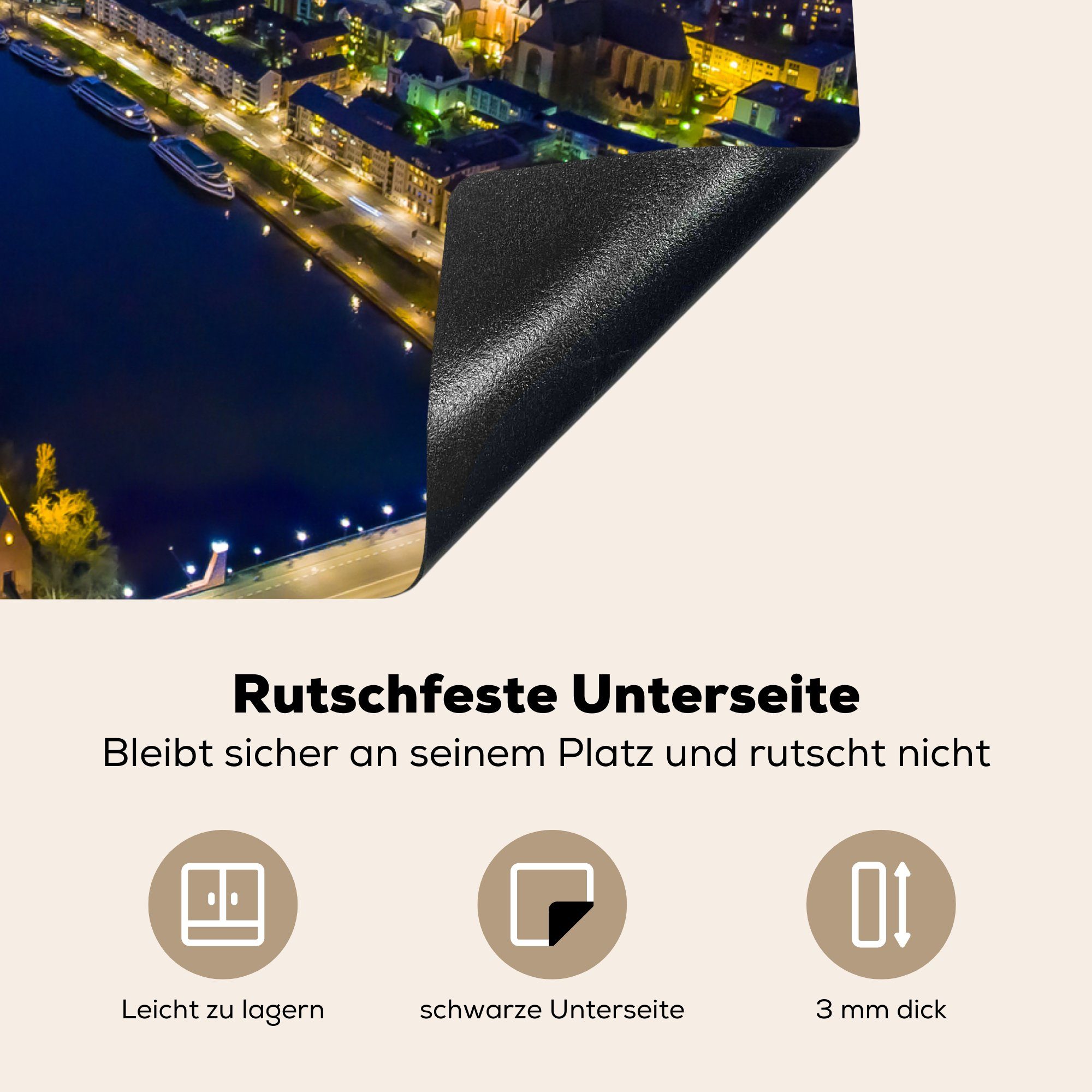 Arbeitsfläche nutzbar, (1 Ceranfeldabdeckung am Frankfurt Main MuchoWow in Mobile Deutschland, von den 70x52 Beleuchtung Herdblende-/Abdeckplatte cm, tlg), in Straßen Vinyl,