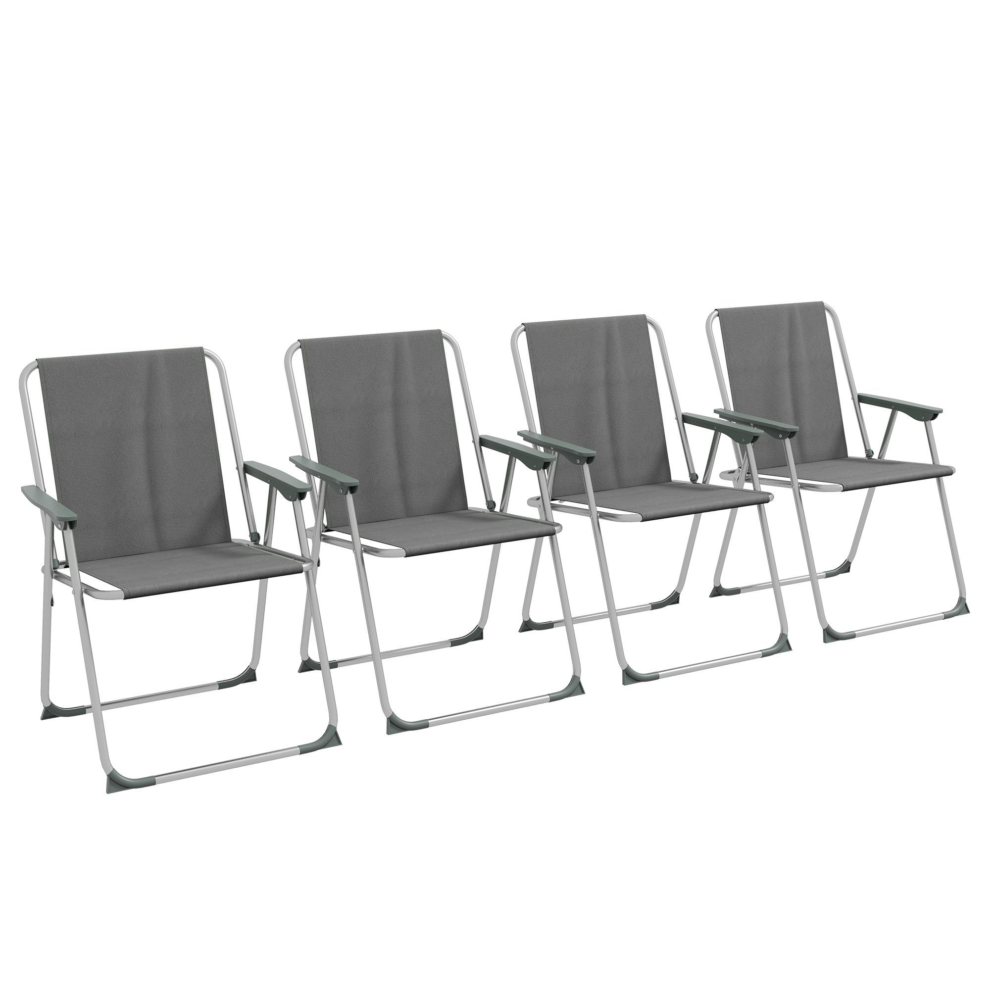 Outsunny Campingstuhl 4er Set klappbar Gartenstuhl mit Rückenlehne Armlehne (Klappstuhl, 4 St), für Garten Balkon Oxford Grau 53 x 54 x 76 cm