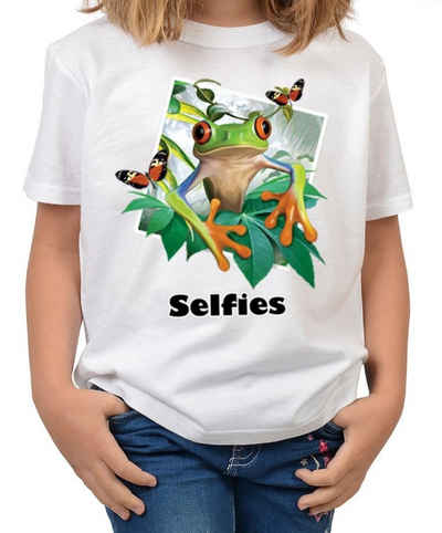 Tini - Shirts Print-Shirt Frosch Motiv Kindershirt Lustiger Frosch - buntes Frosch Foto : Selfie Frosch
